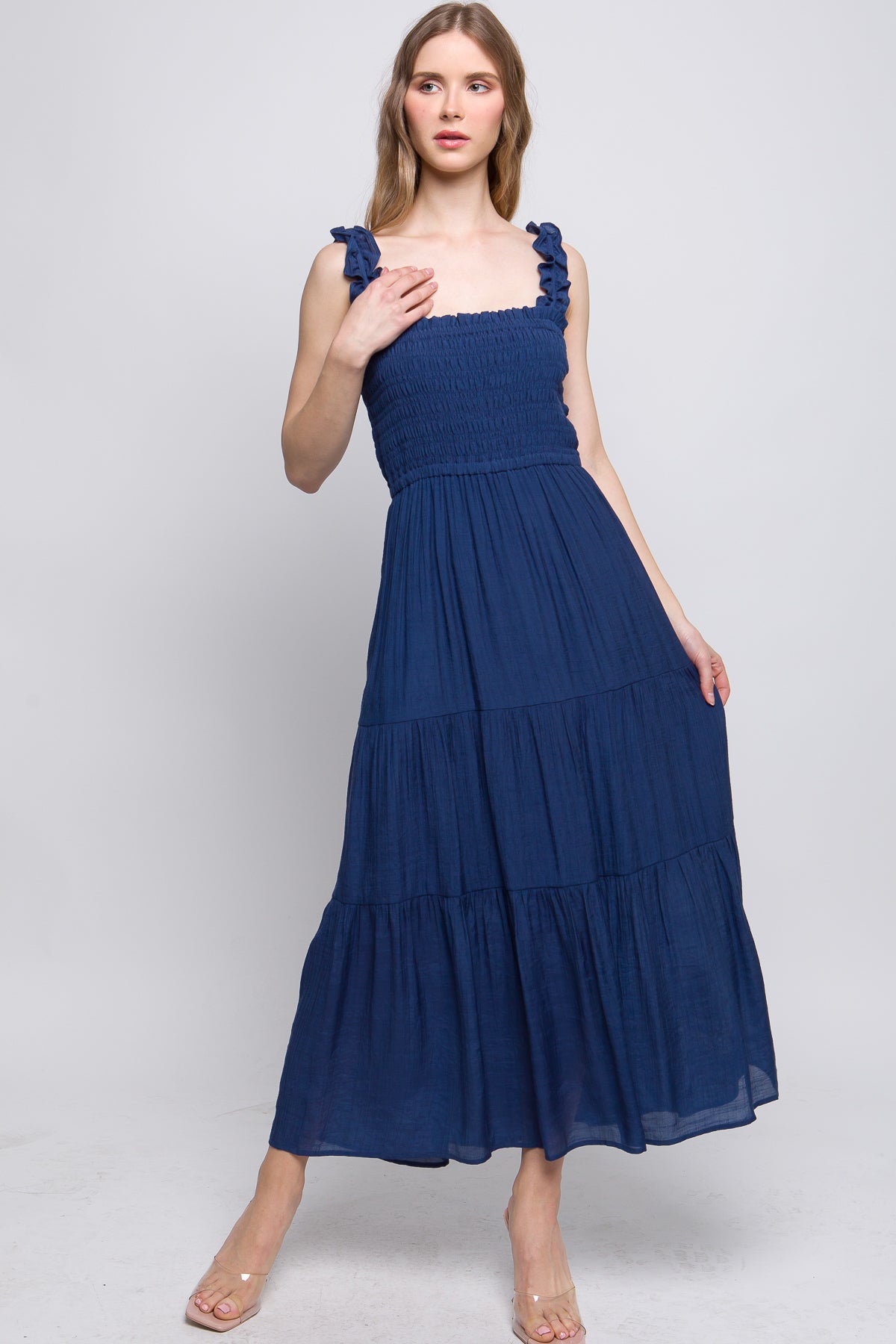 D8082LT Smocked Bodice Maxi Dress