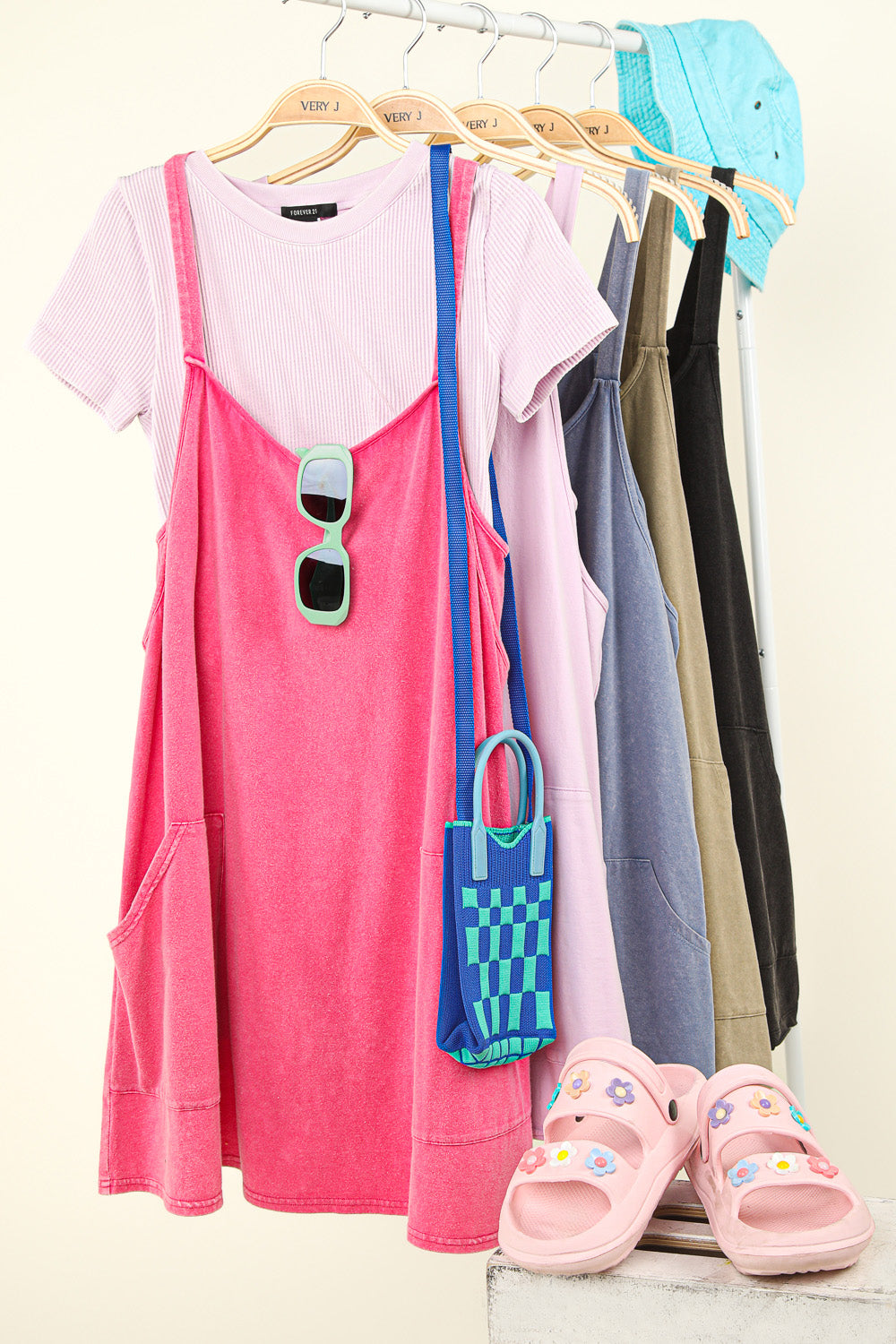 D8070VJ Deep V-neck Comfy Knit Mini Dress W/ Shorts Inside