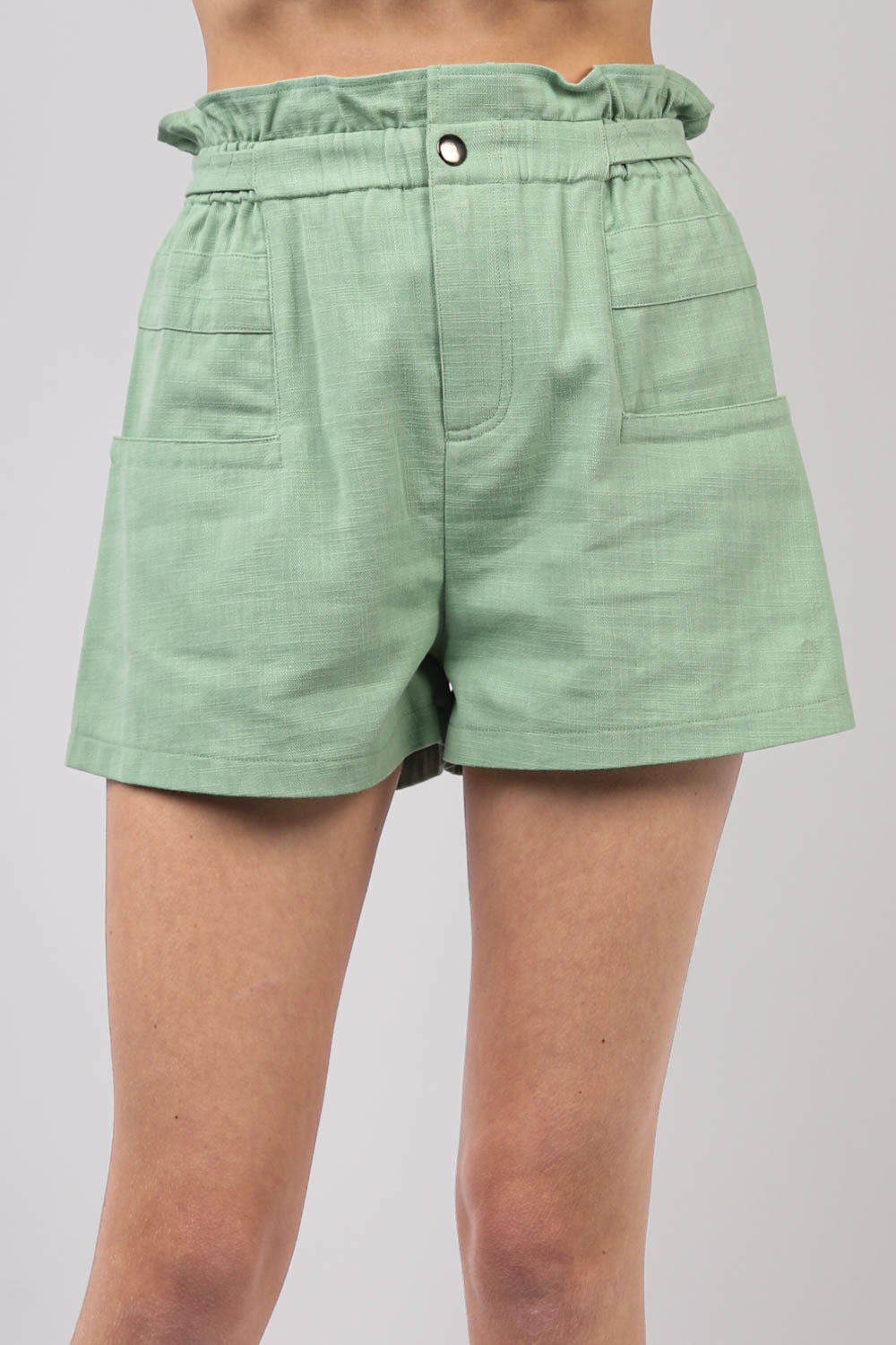 S8088VJ Ruffled High Waist Cotton Twill Shorts
