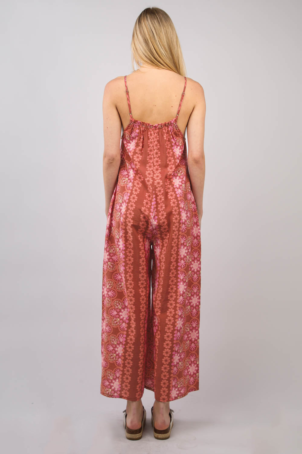 R8068VJ Printed Wide Leg Comfy Casual Jumpsuit