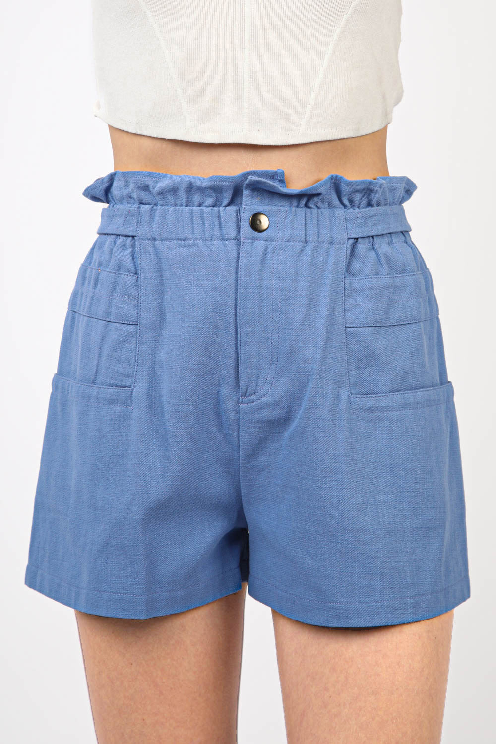 S8088VJ Ruffled High Waist Cotton Twill Shorts