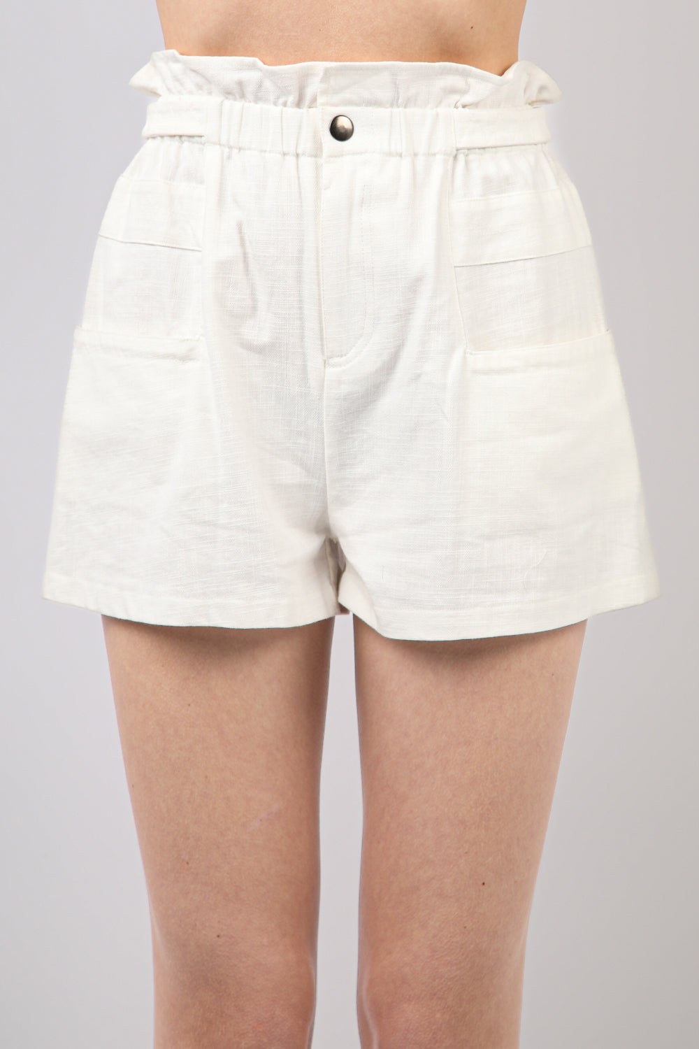 S8088VJ Ruffled High Waist Cotton Twill Shorts