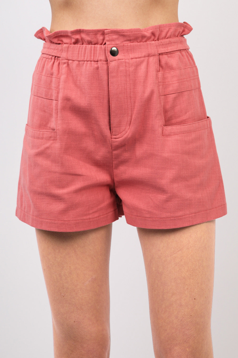 S8088VJ Ruffled High Waist Cotton Twill Shorts