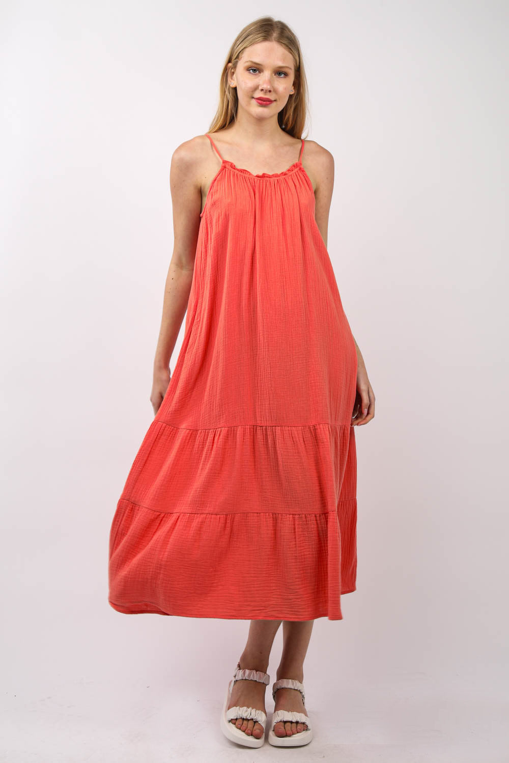 D8002VJ PLUS SIZE Comfy Cotton Gauze A-Line Midi Dress