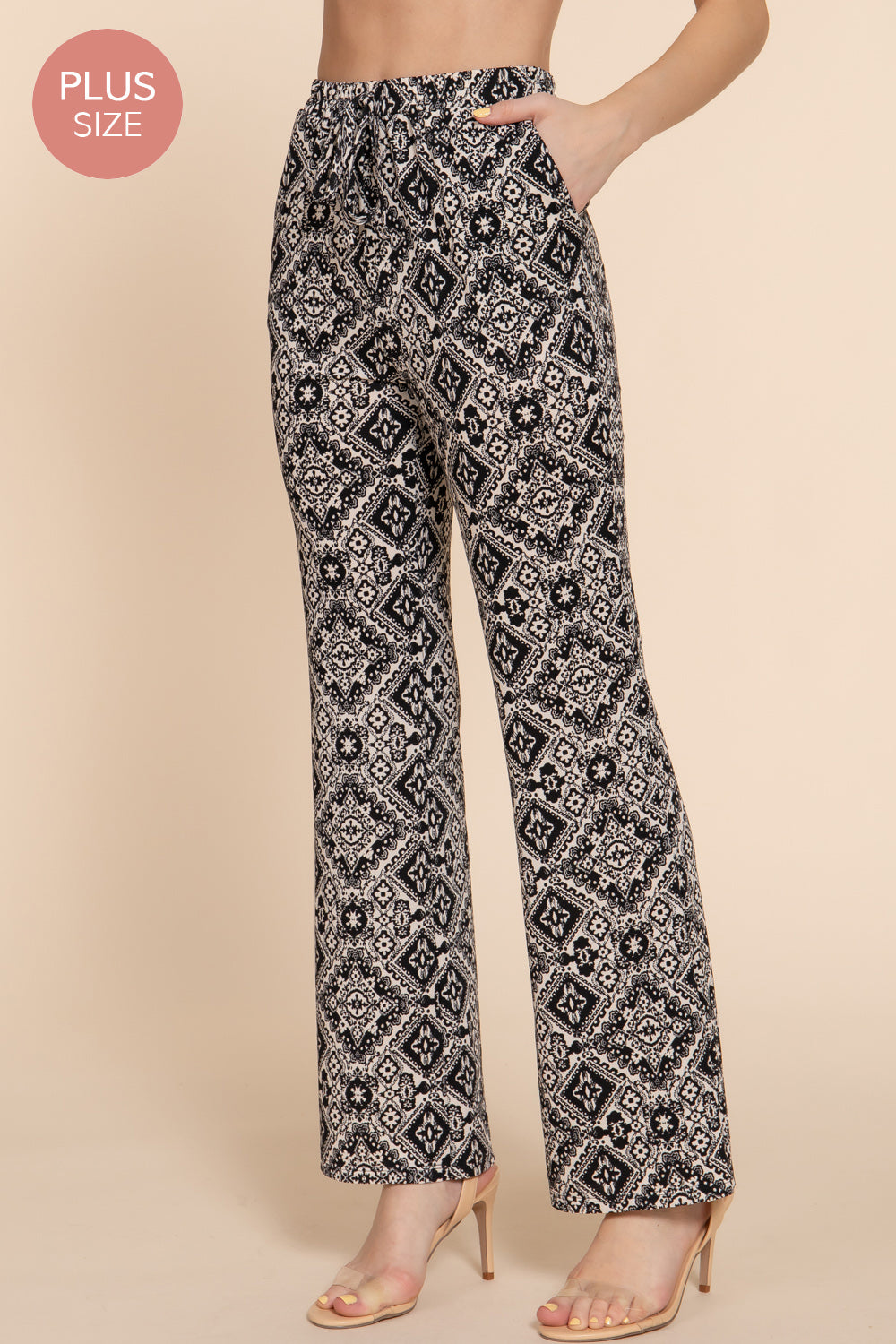 PL8012AB STRETCH PRINT STRAIGHT LONG PANTS