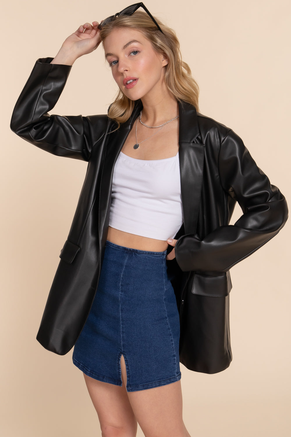S8008AB DENIM SKIRT WITH SLIT DETAIL