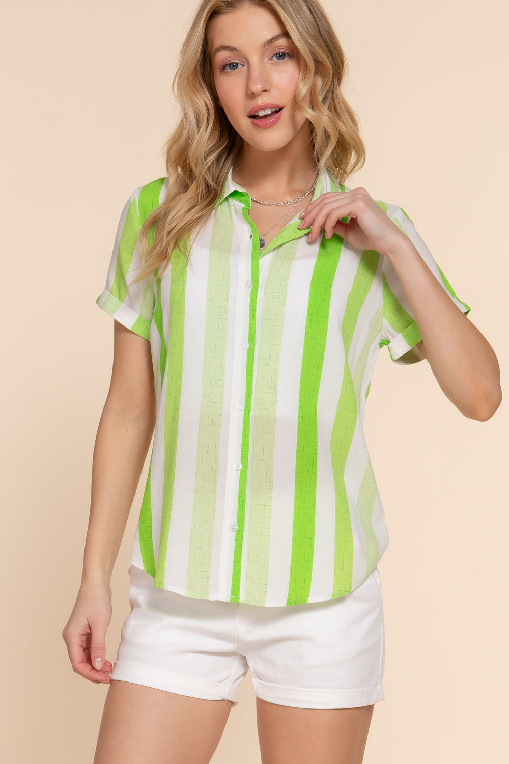 T8075AB SHORT SLV MULTI STRIPE PRINT WOVEN SHIRT