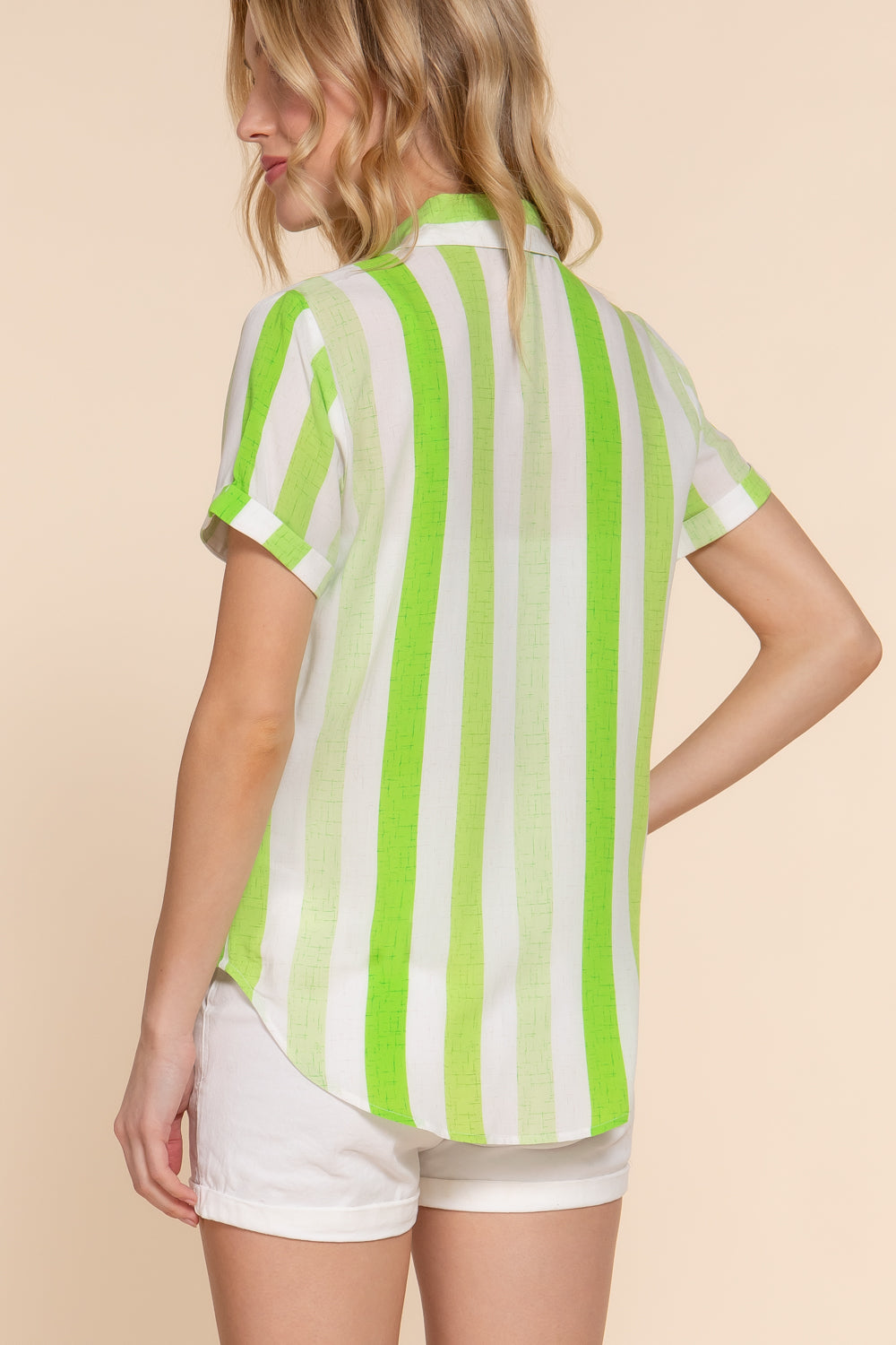 T8075AB SHORT SLV MULTI STRIPE PRINT WOVEN SHIRT