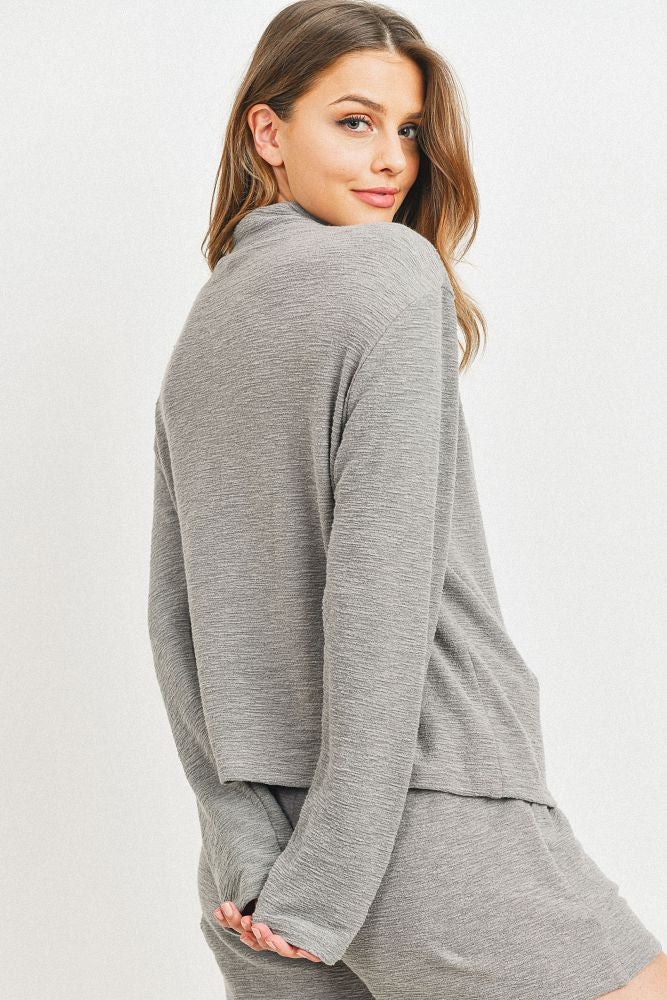Textured Knit Fabric Turtle Neck Long Sleeve Top