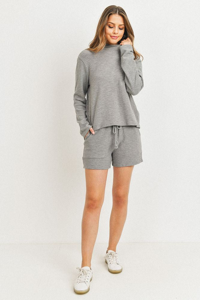 Textured Knit Fabric Turtle Neck Long Sleeve Top