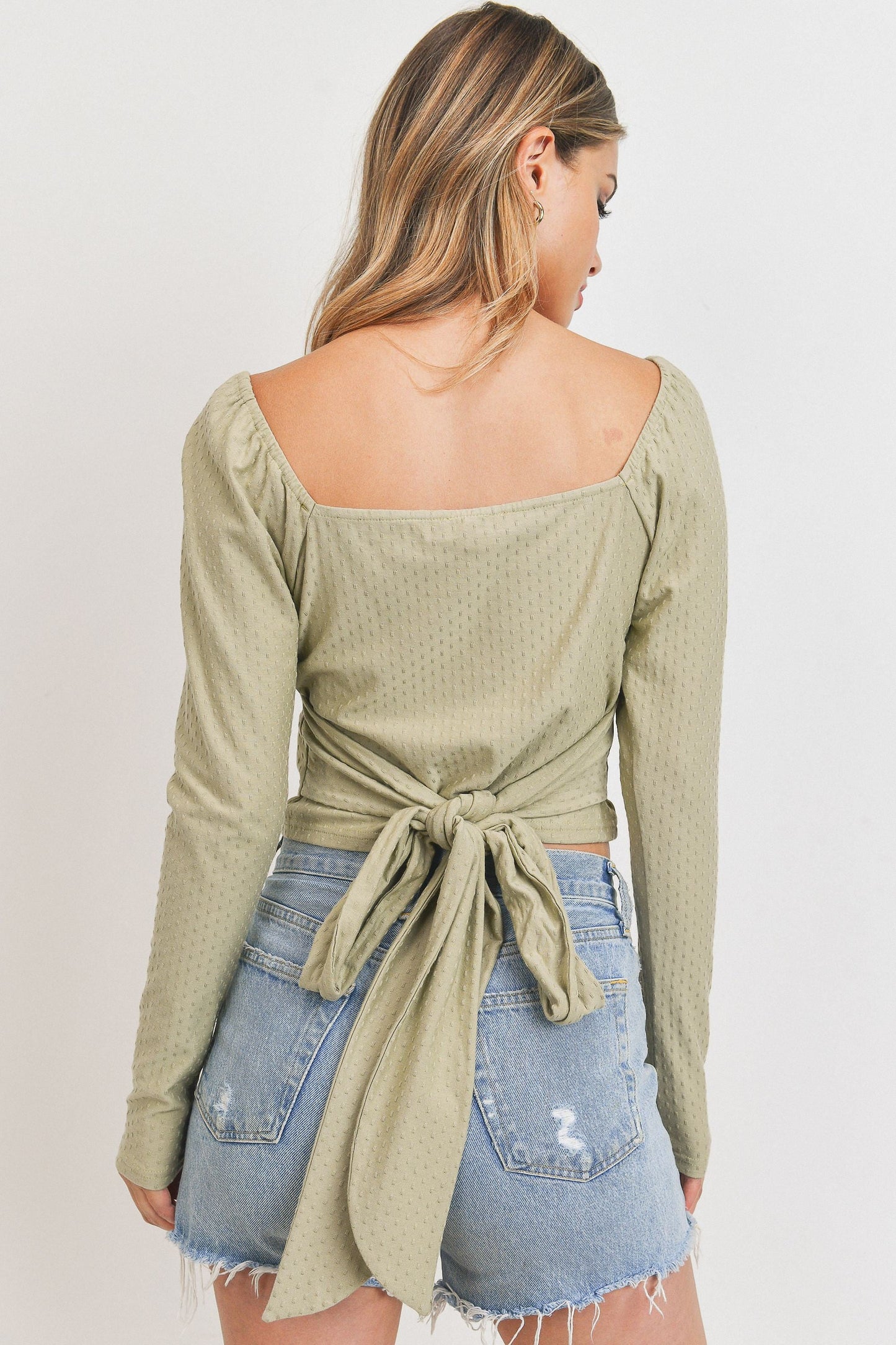 Dot Jersey Shoulder Elastic Long Sleeve Top
