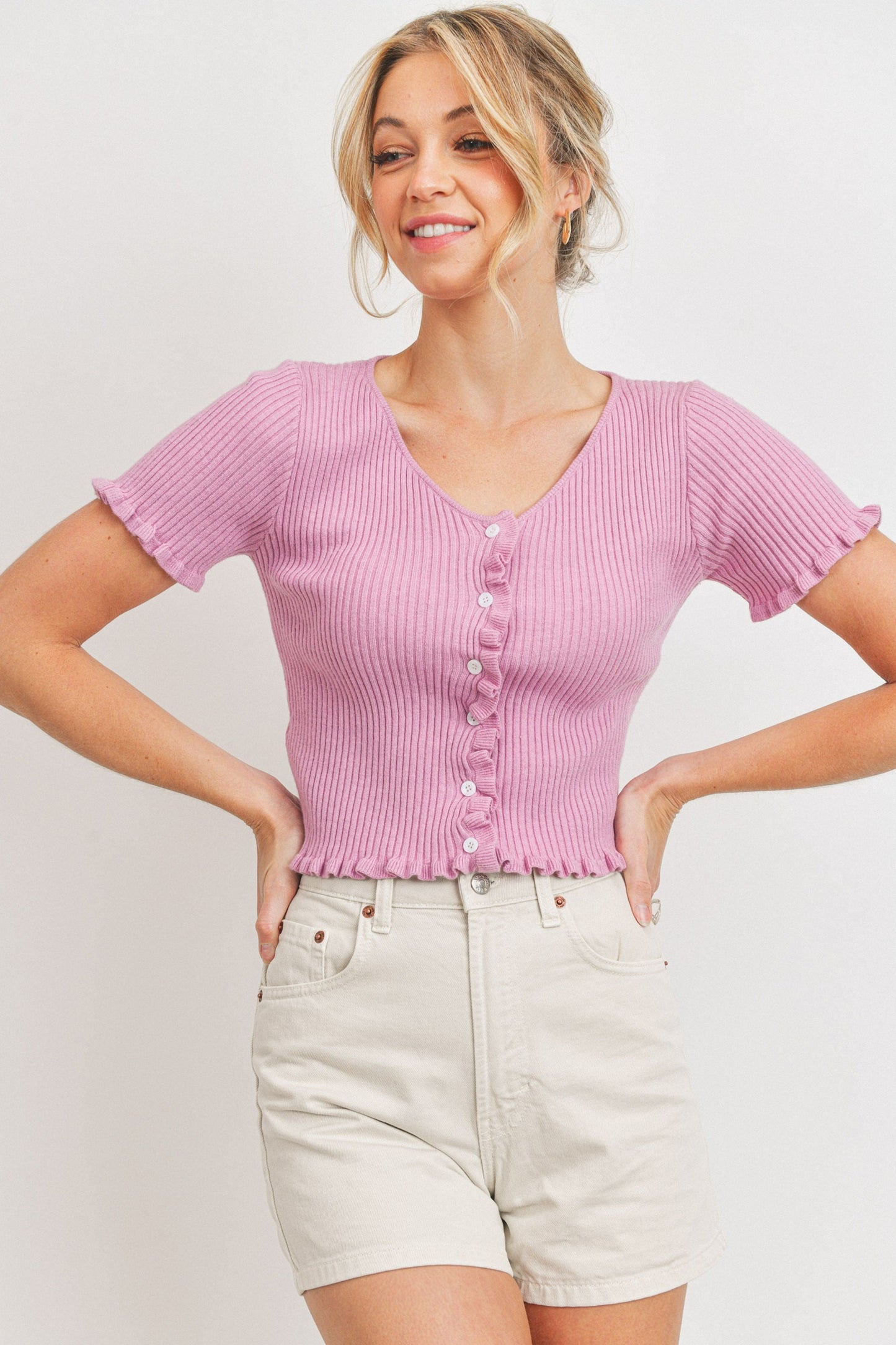 Rib Knit Button Up Tee