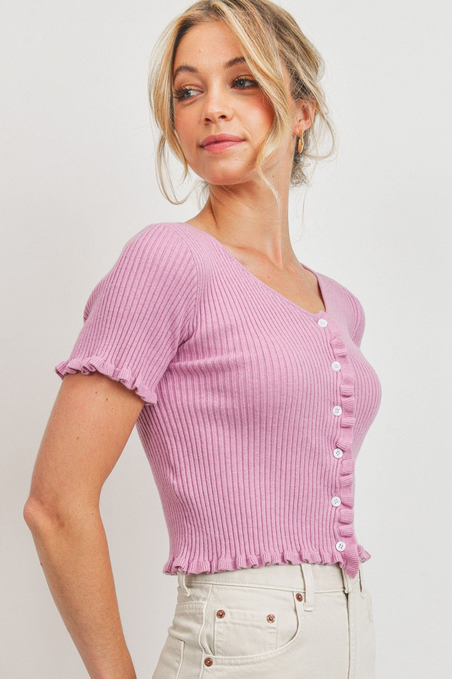 Rib Knit Button Up Tee