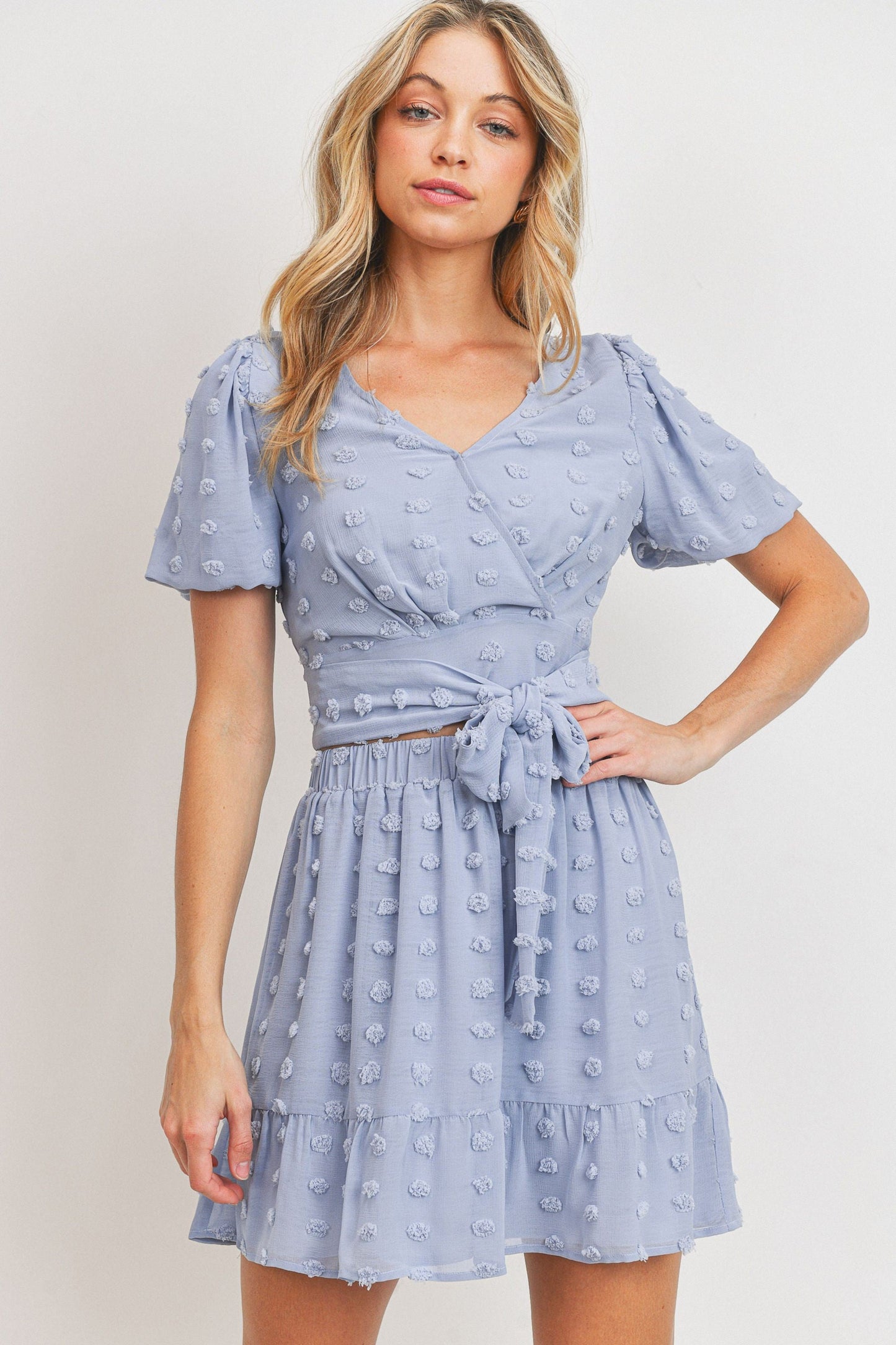 Pompom Textured Ruffle Bottom Skirt
