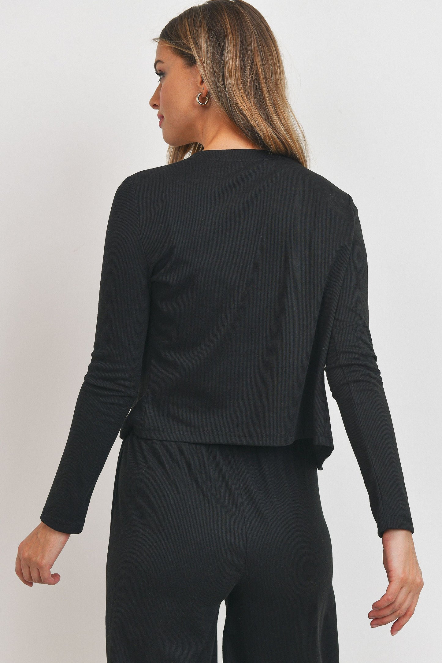 Rib Crop Tank with Button Front Long Sleeve Cardigan Set