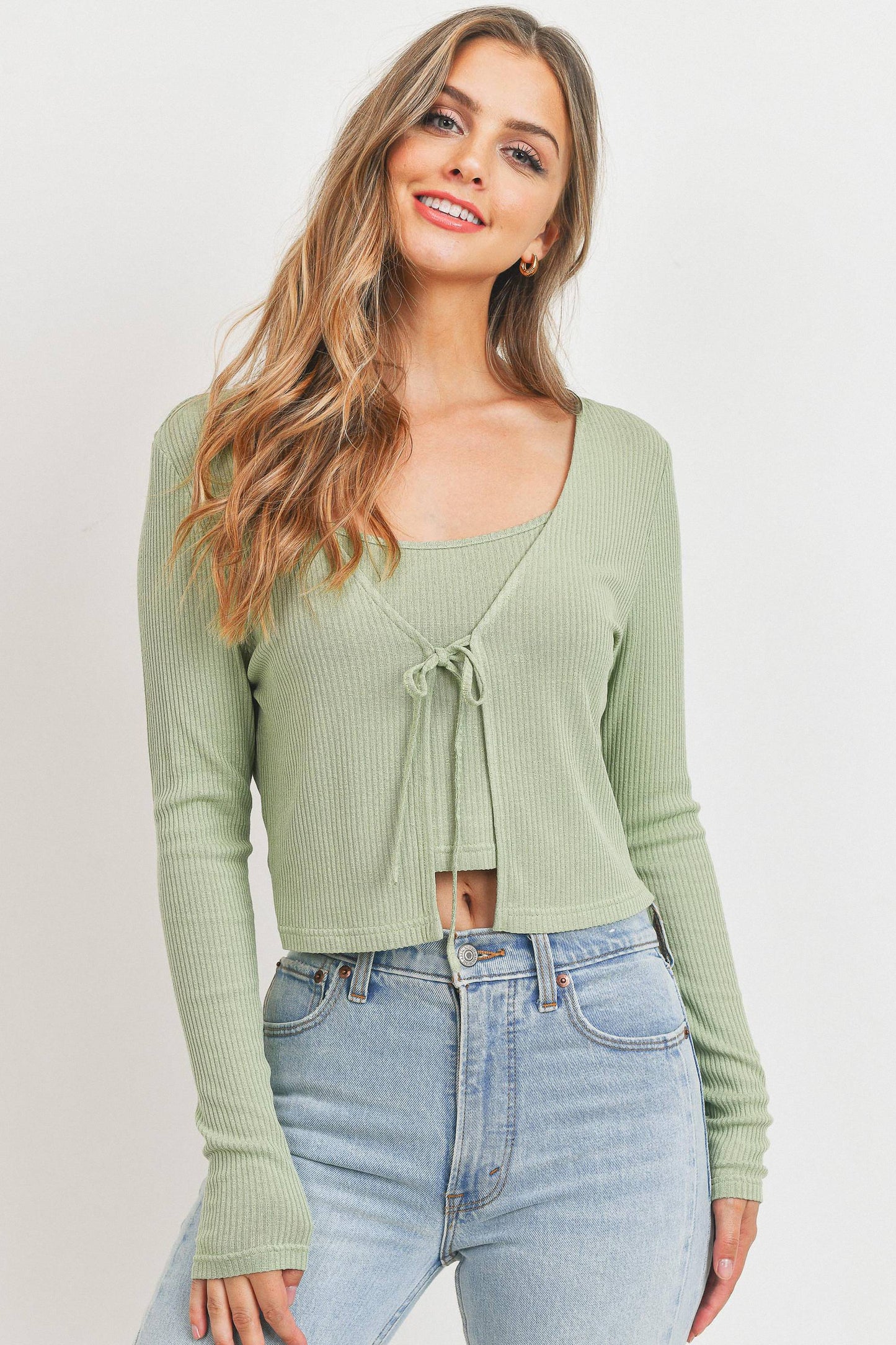 Rib Tank With Cardigan Self Front Tie Set
