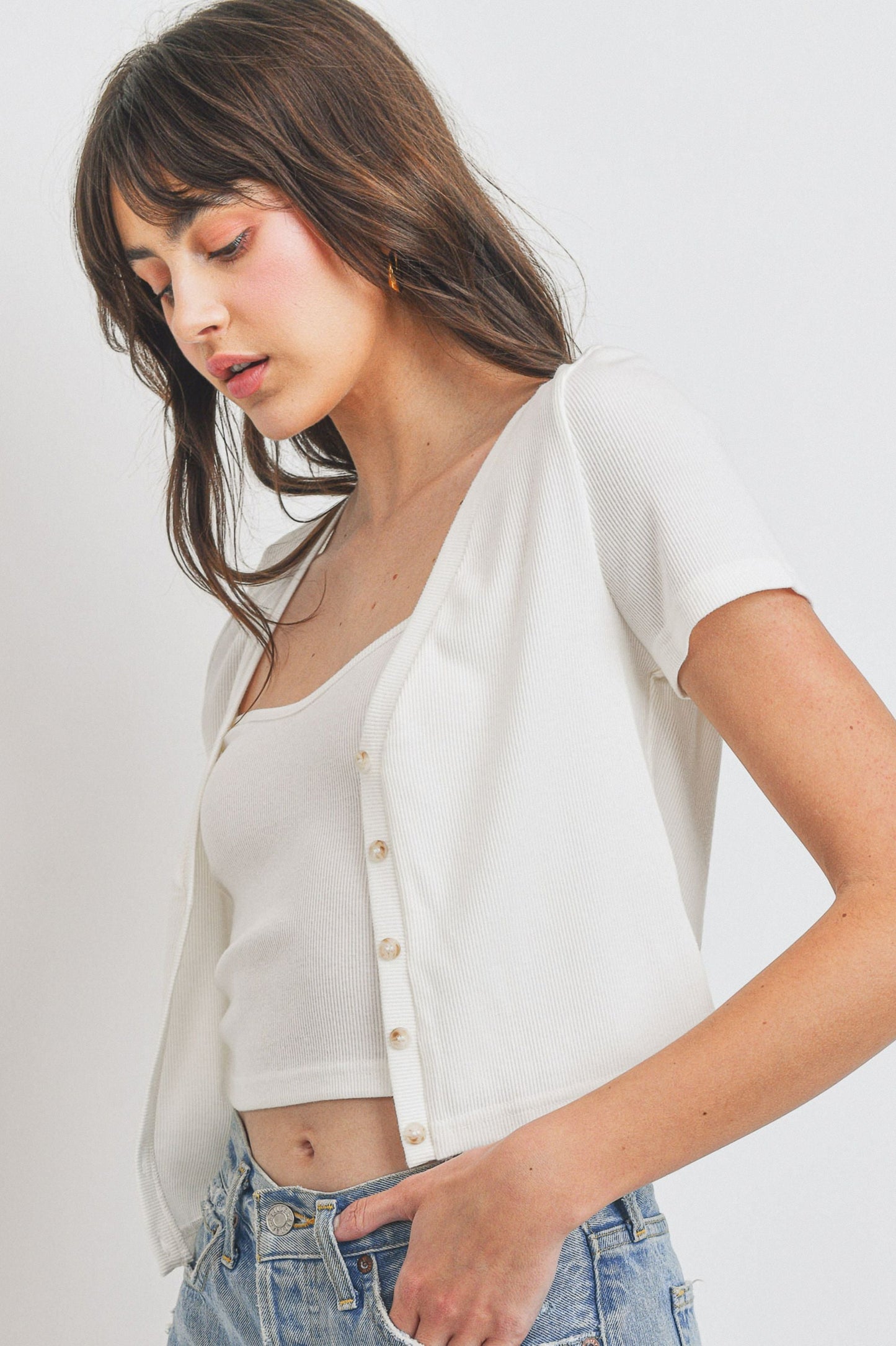 Rib Button Down Cardigan with Tank Set