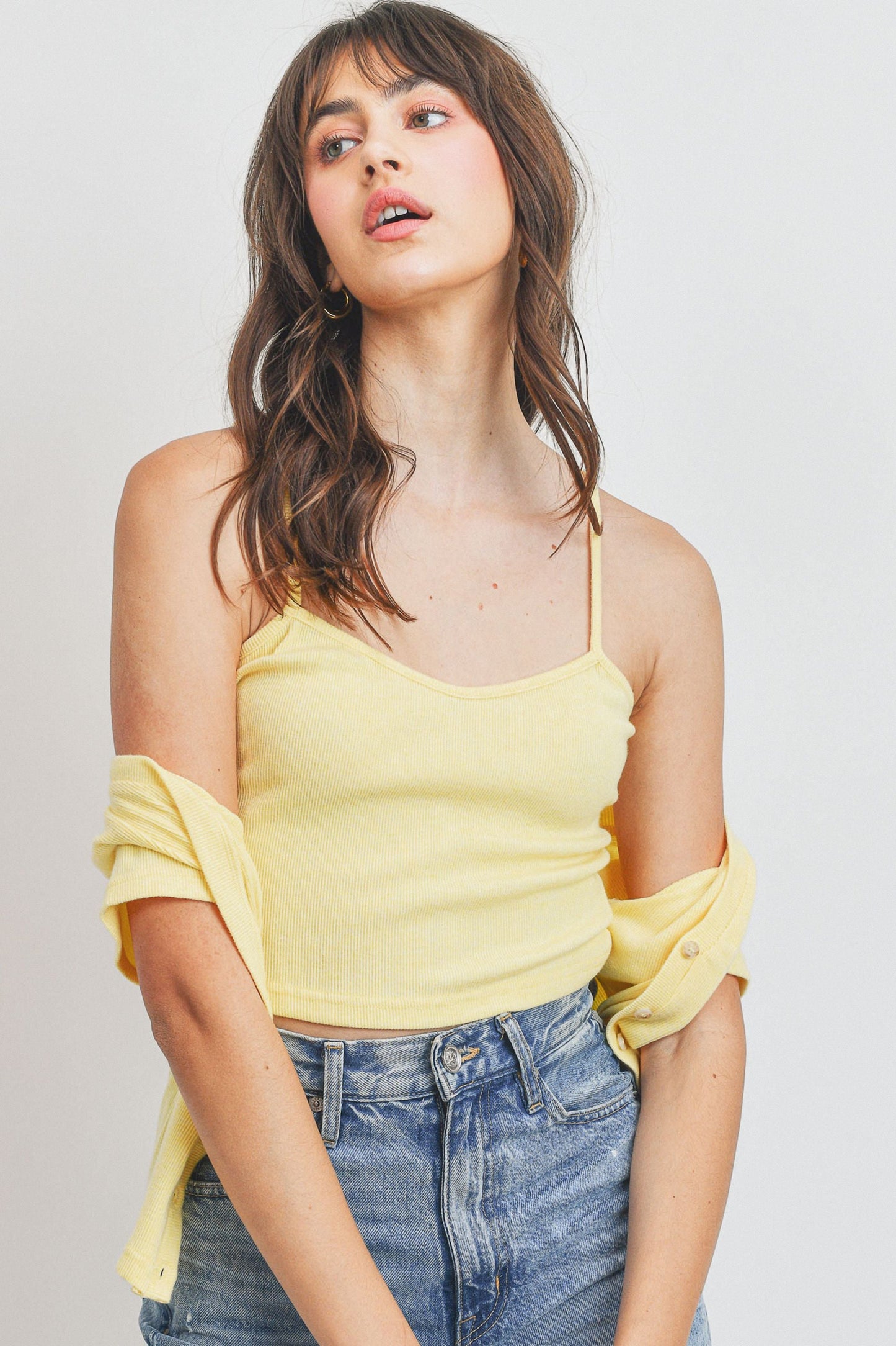 Rib Button Down Cardigan with Tank Set
