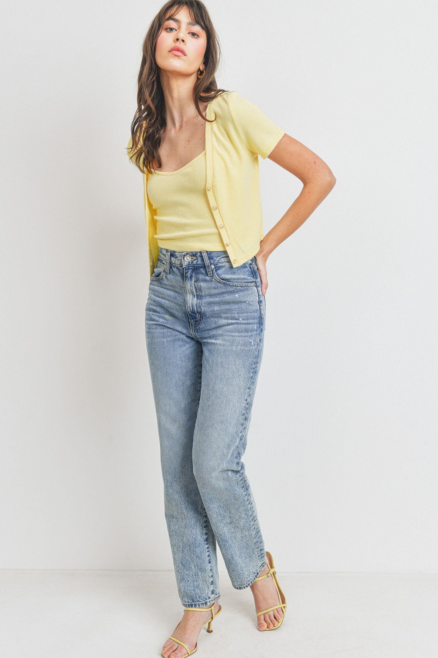 Rib Button Down Cardigan with Tank Set