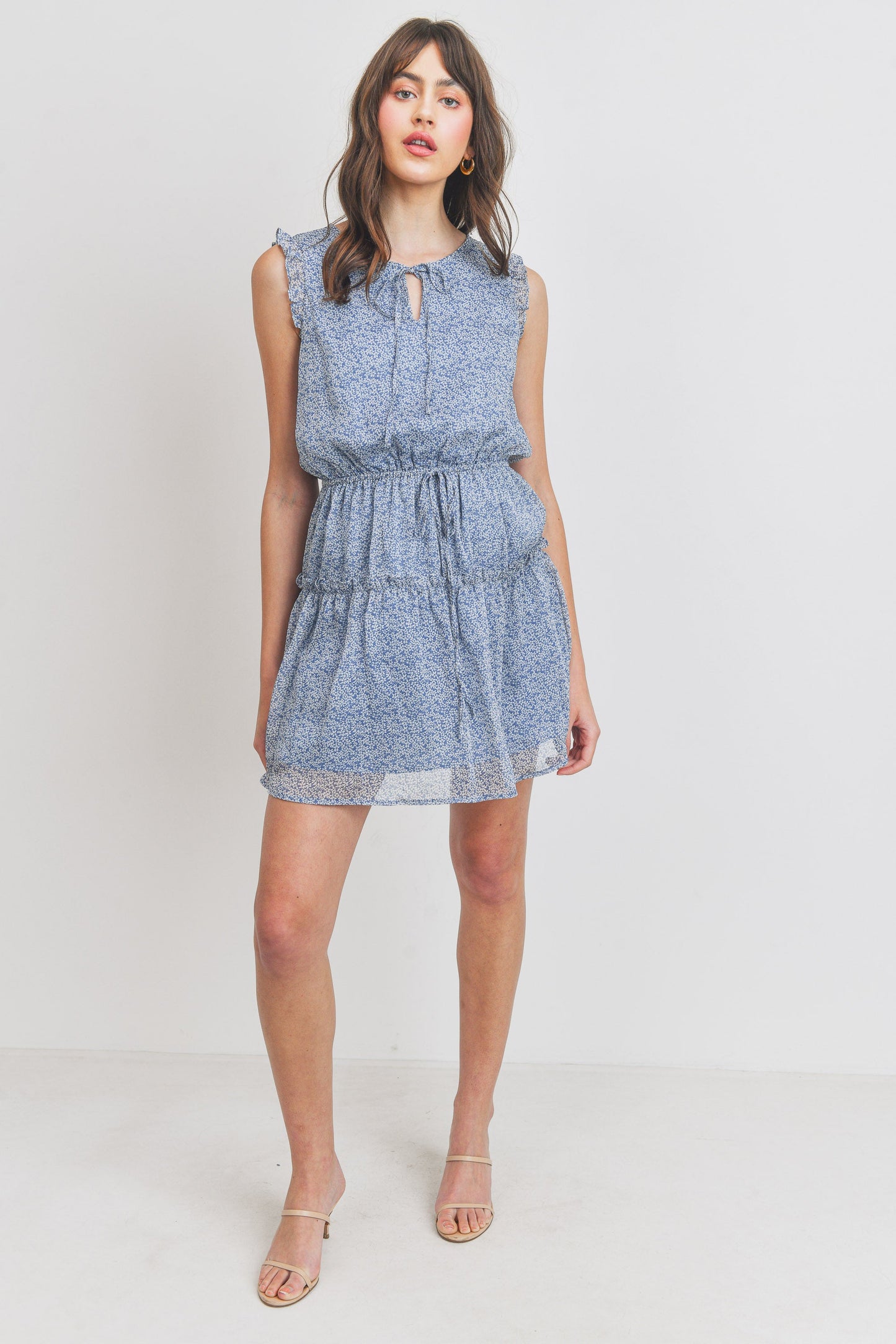 Floral Print Ruffled Sleeveless Dress