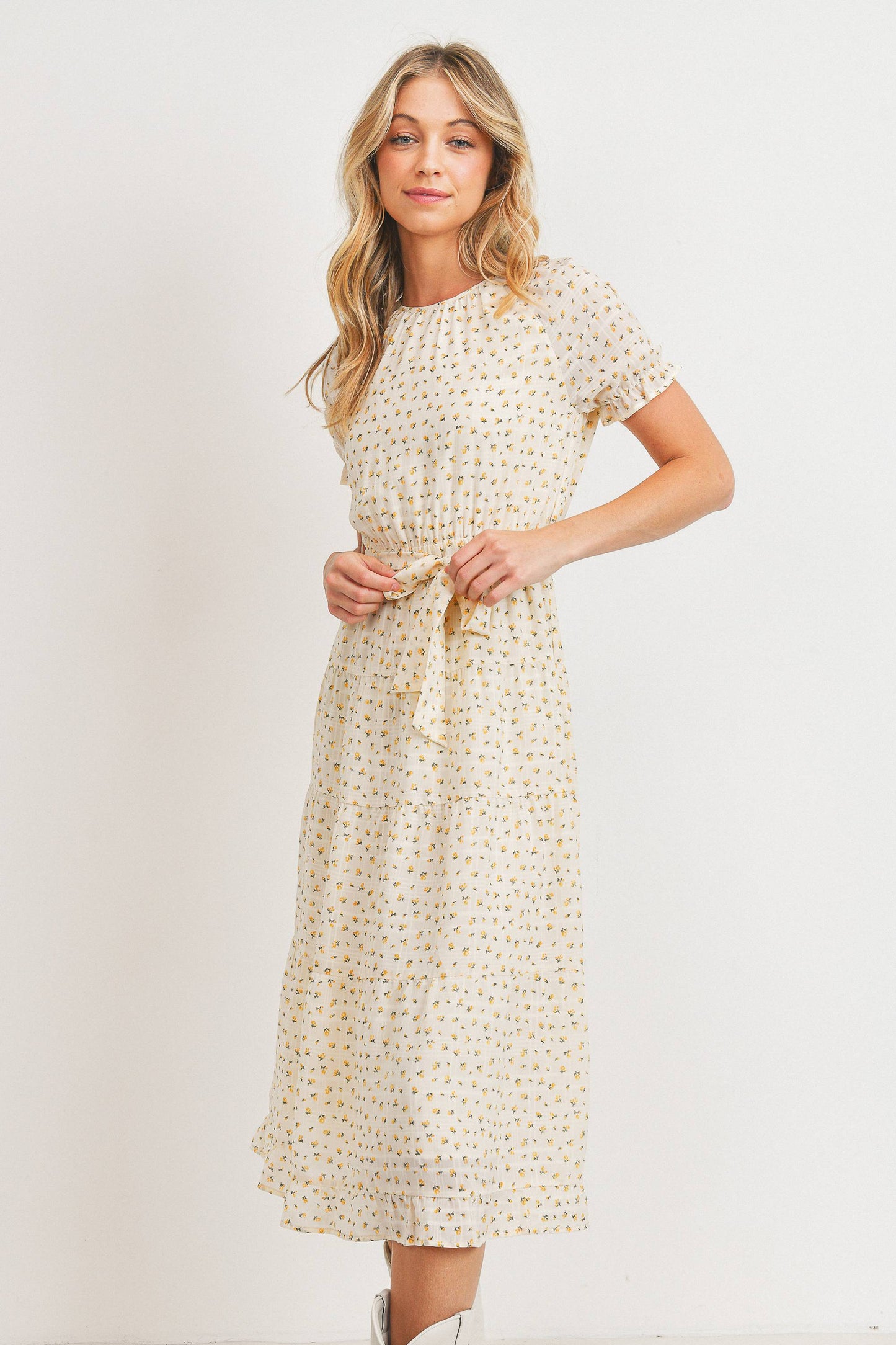 Short Sleeve Round Neck Bow Tie Dress