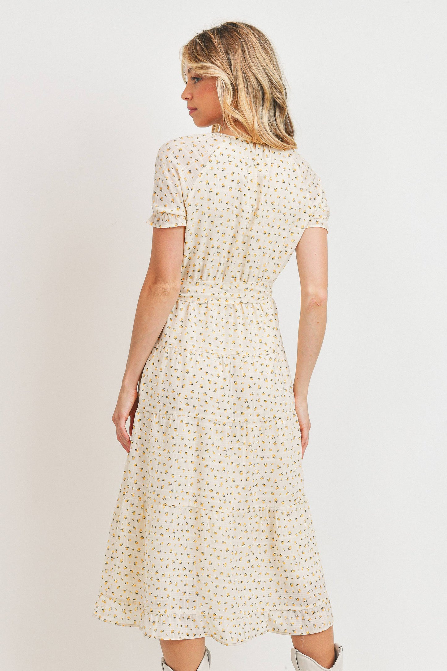 Short Sleeve Round Neck Bow Tie Dress