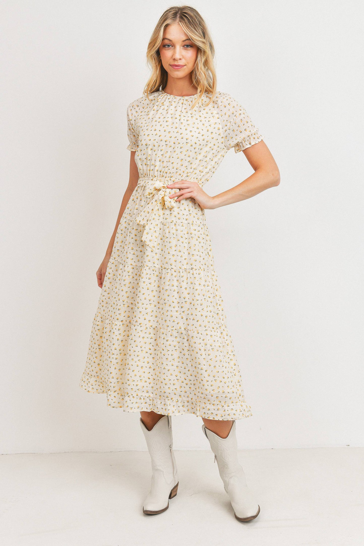 Short Sleeve Round Neck Bow Tie Dress