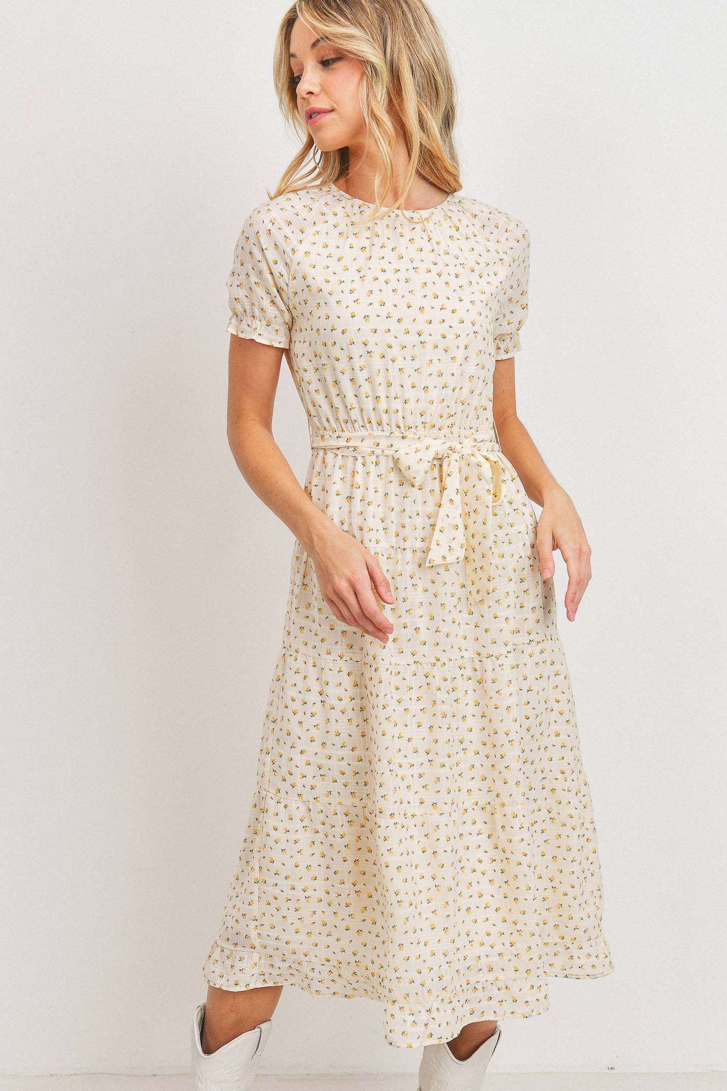 Short Sleeve Round Neck Bow Tie Dress