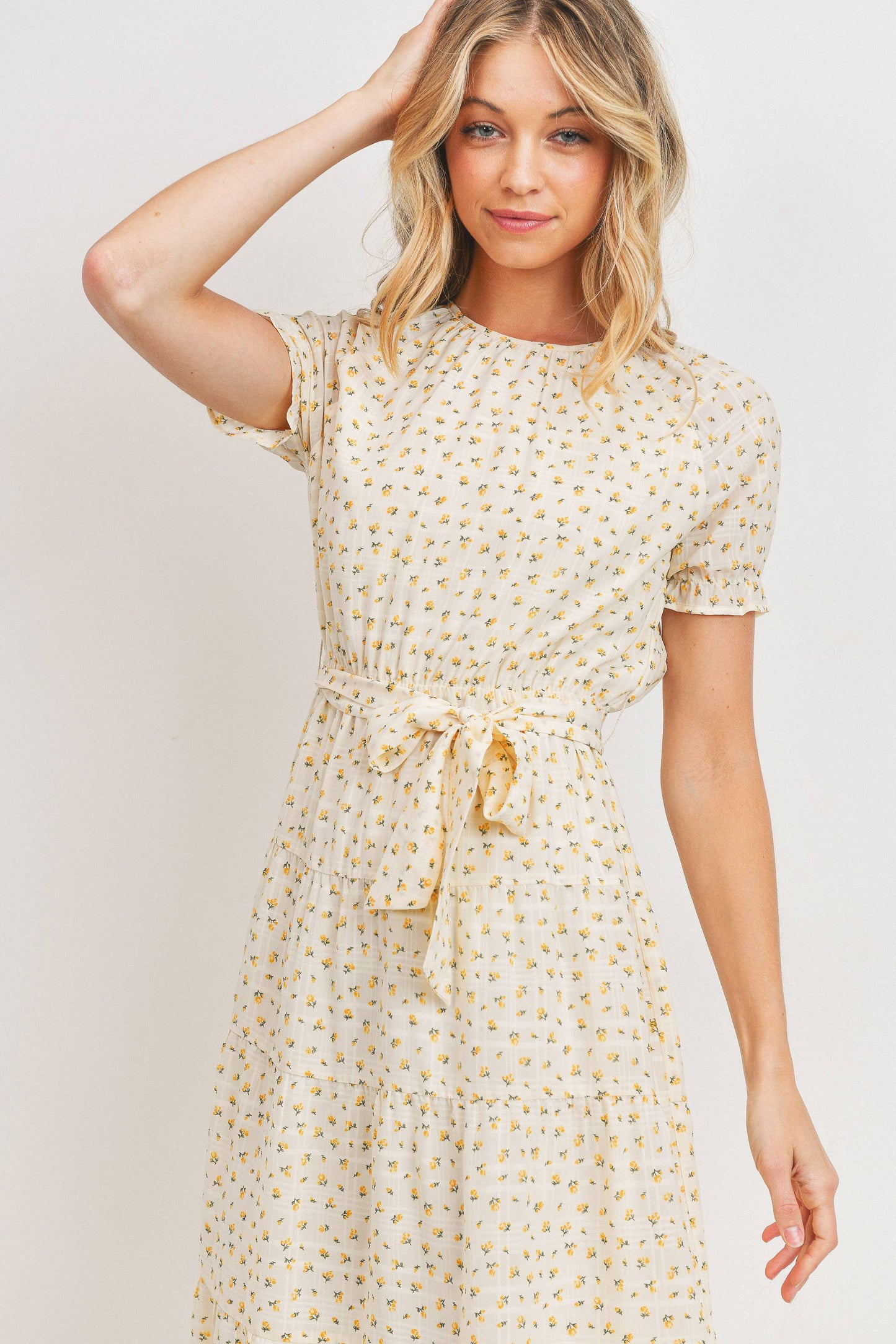 Short Sleeve Round Neck Bow Tie Dress