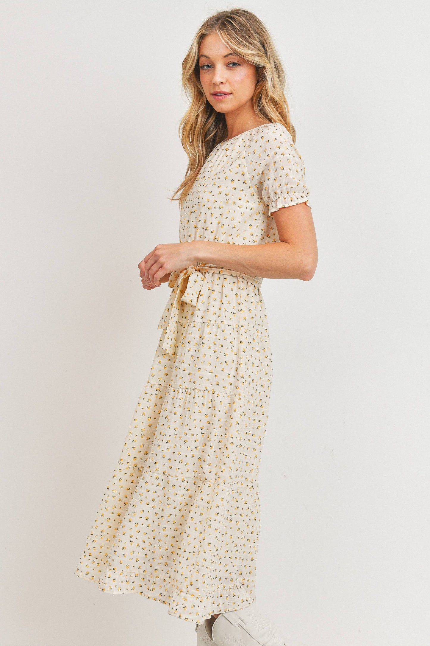 Short Sleeve Round Neck Bow Tie Dress