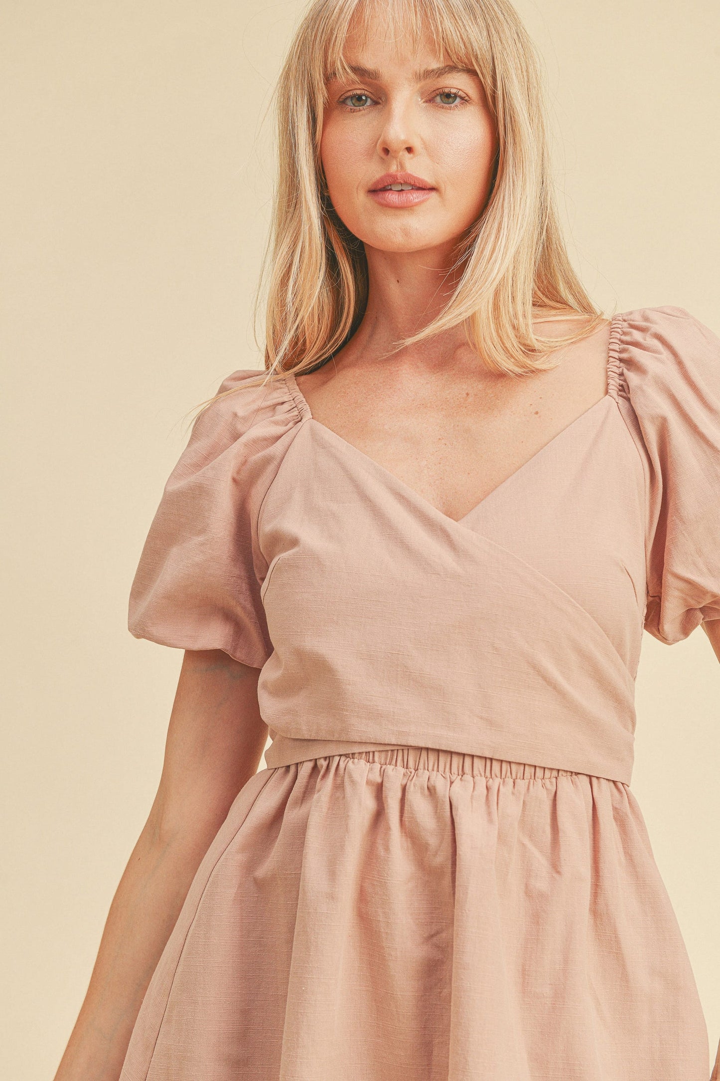 Over Wrap Puffy Sleeve Romper