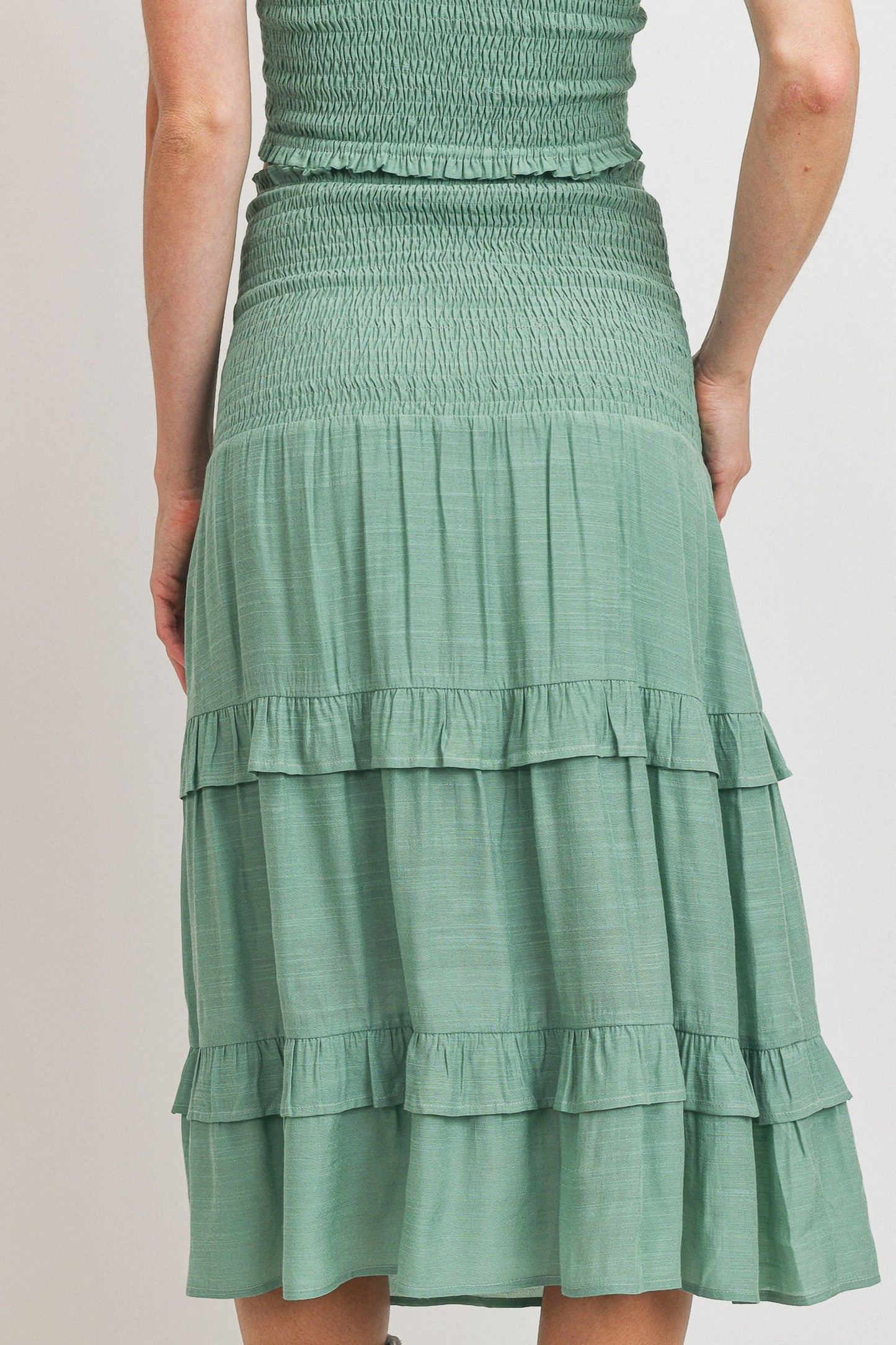 Textured Woven Fabric Smocking Tiered Skirt