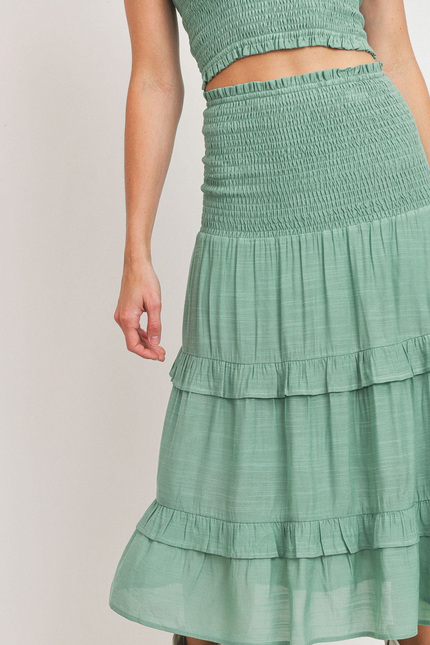 Textured Woven Fabric Smocking Tiered Skirt