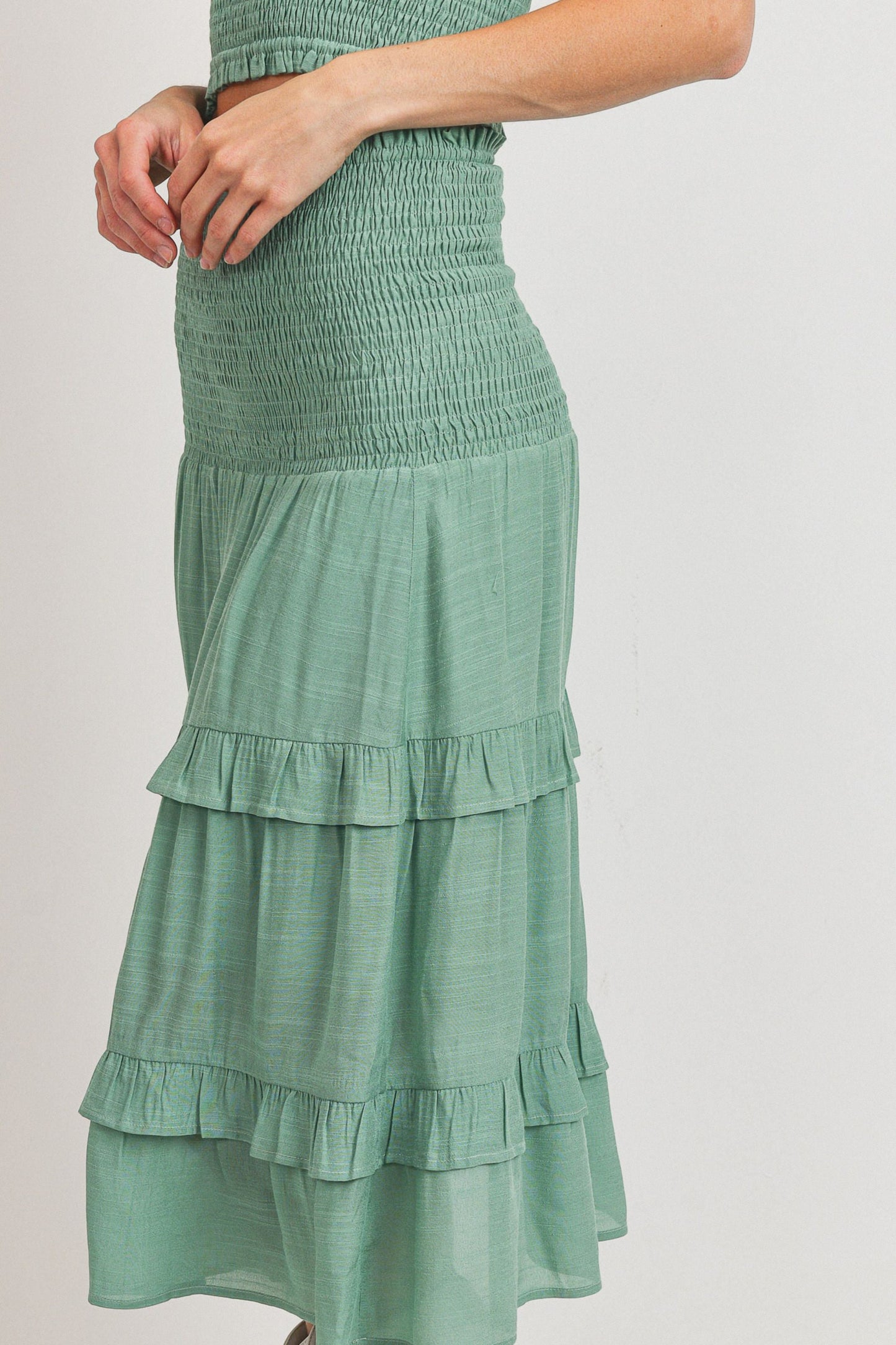 Textured Woven Fabric Smocking Tiered Skirt