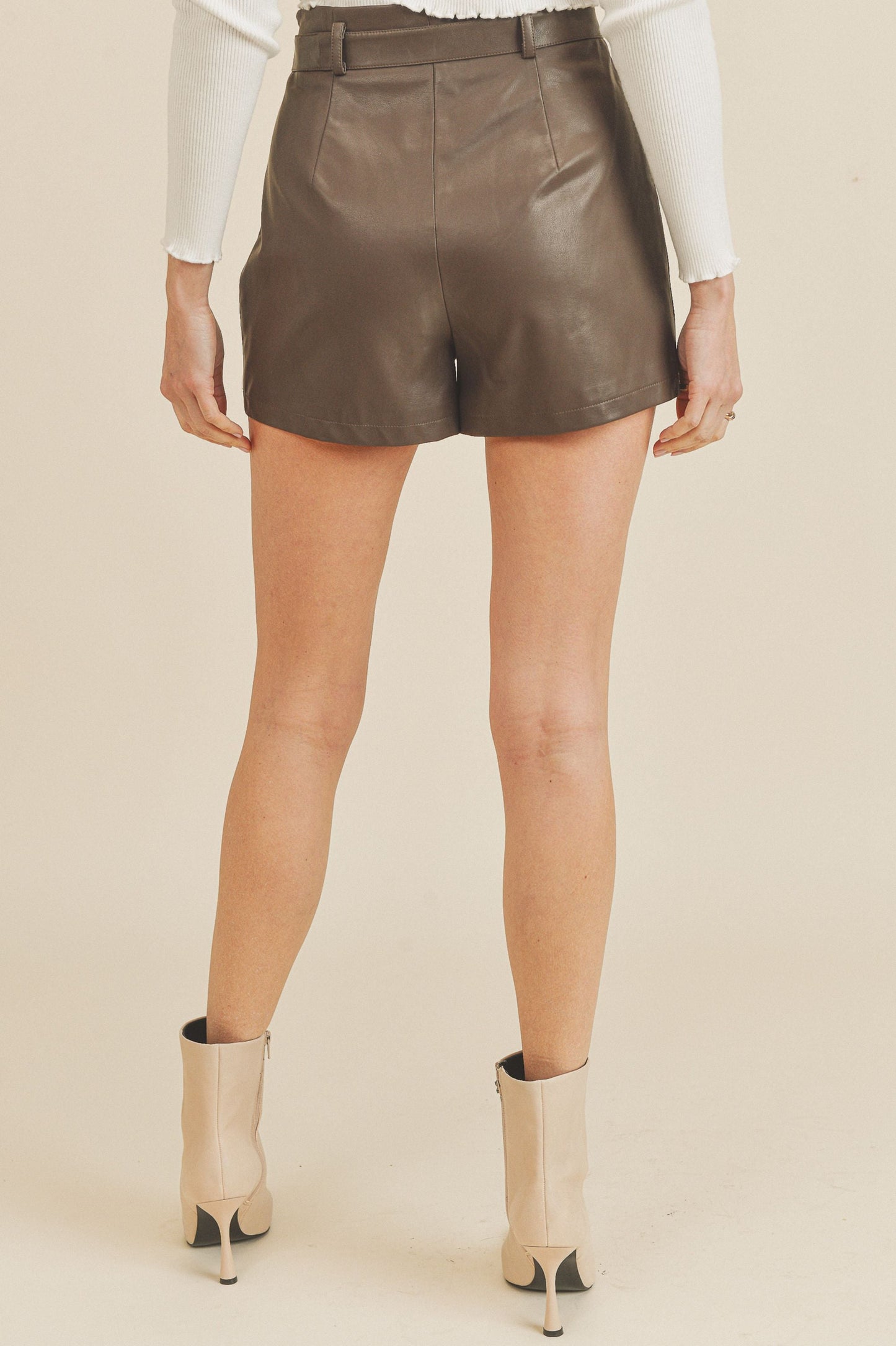 Pleather Belted Short