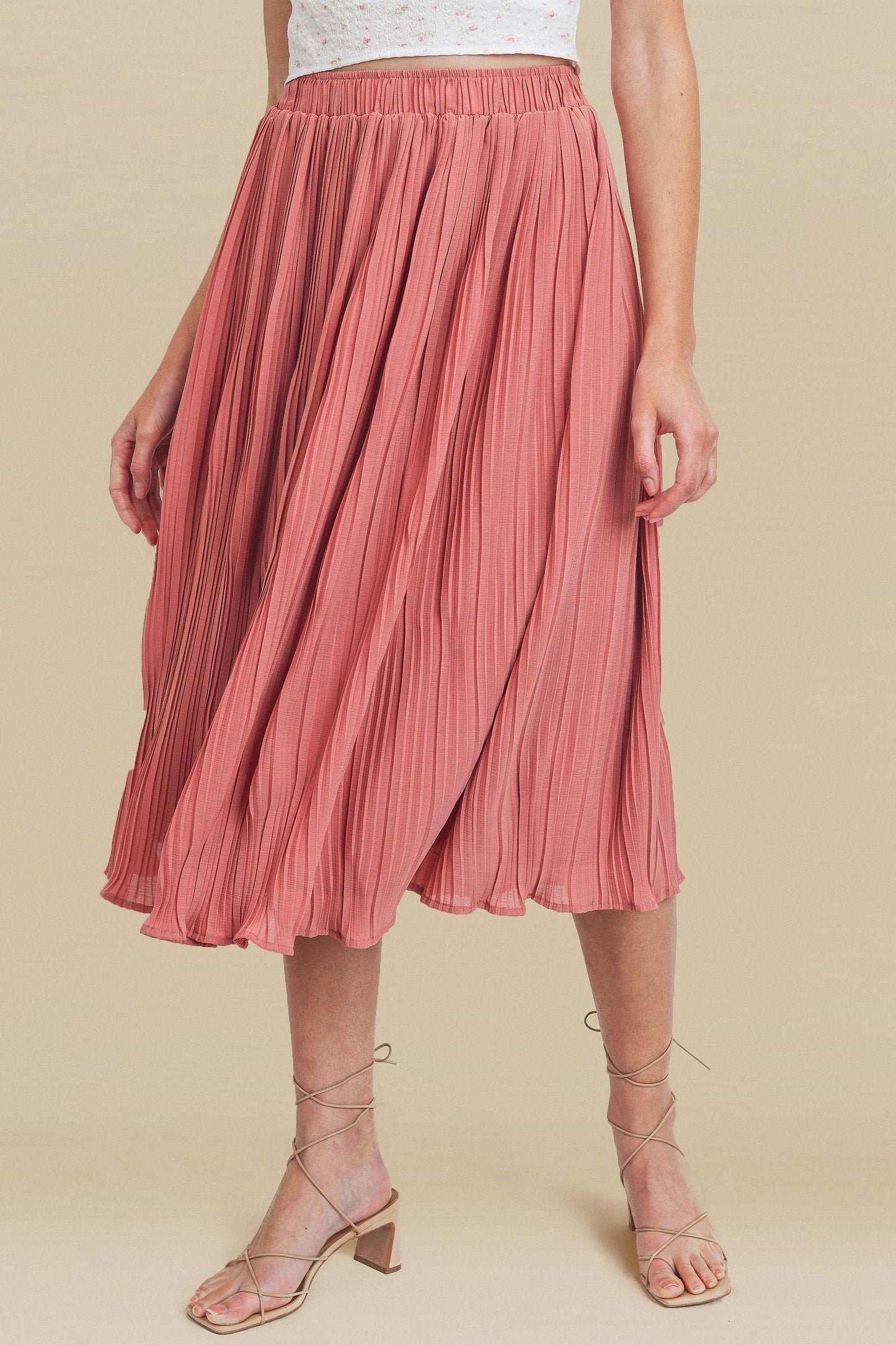 Elastic Waist Pleated Skirt