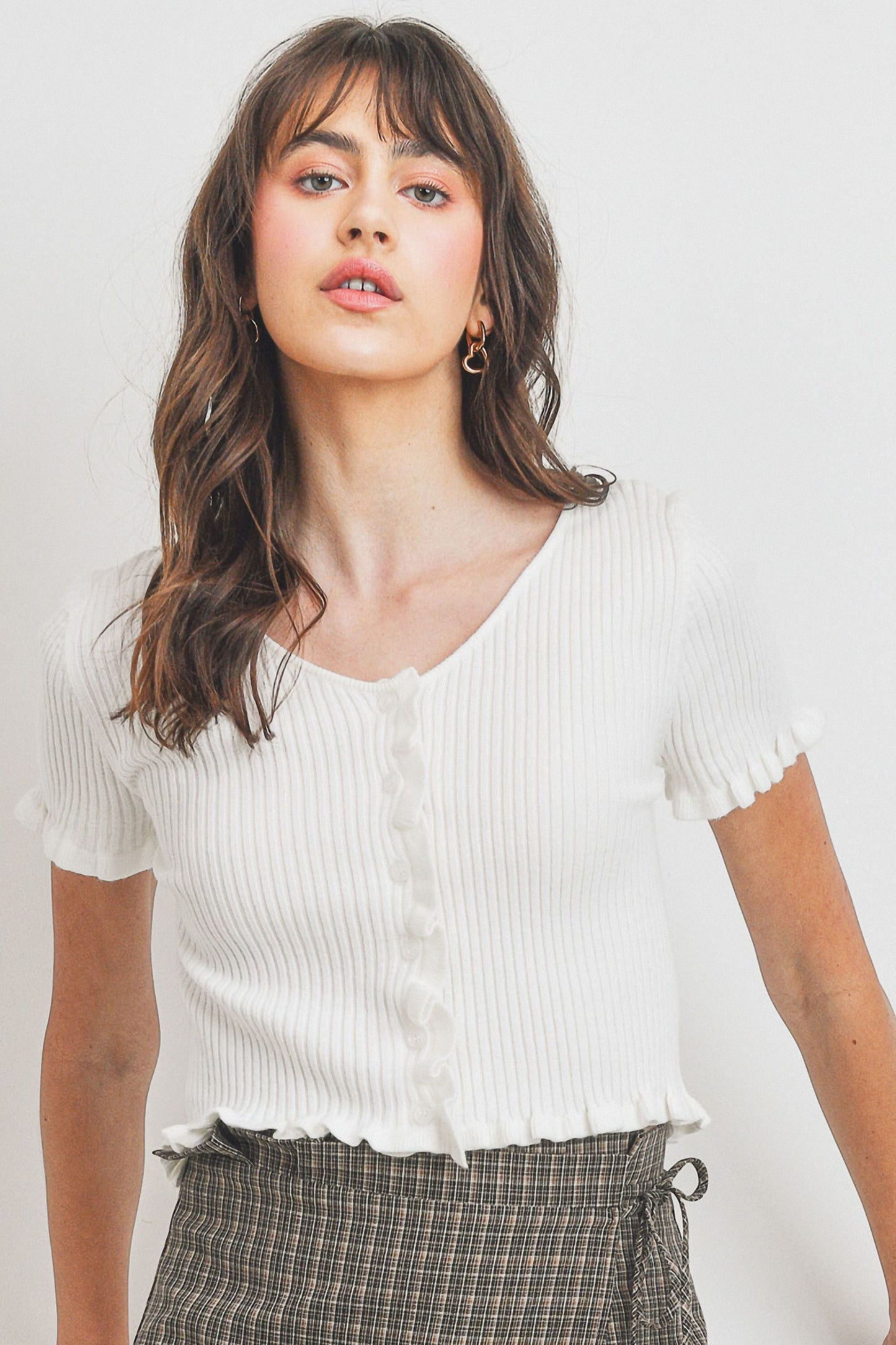 Rib Knit Button Up Tee