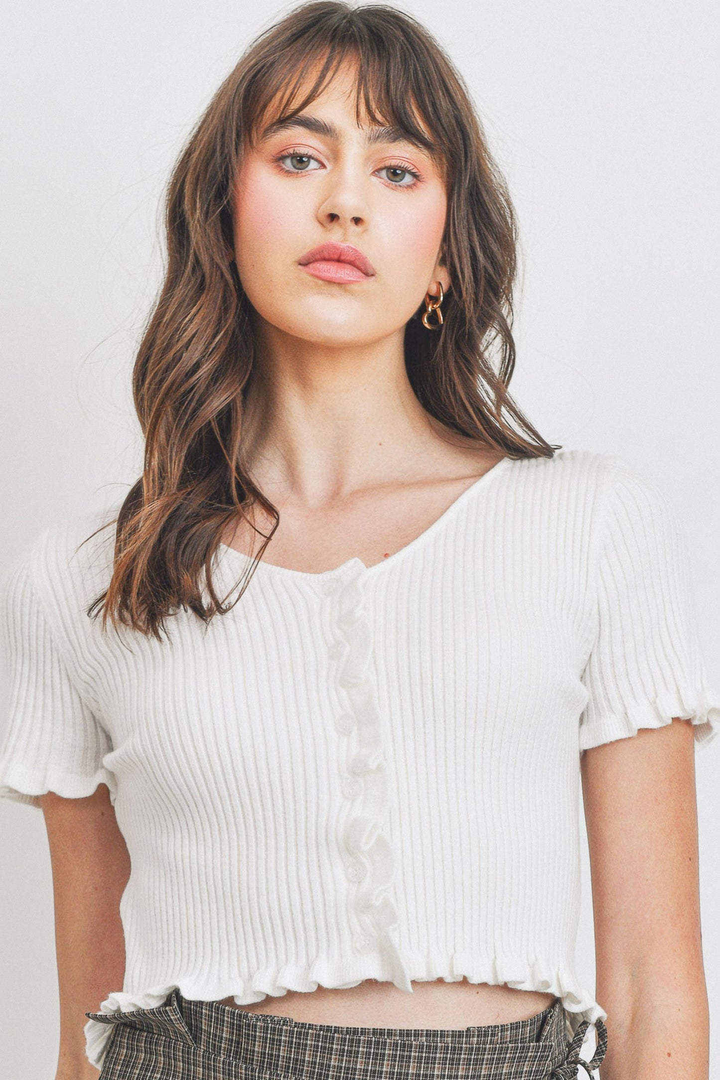 Rib Knit Button Up Tee