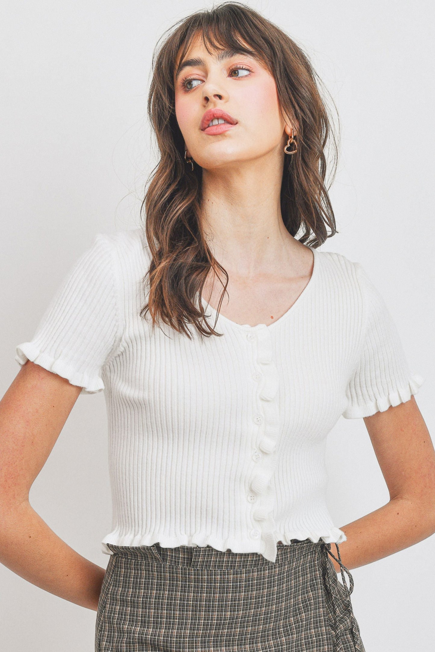 Rib Knit Button Up Tee