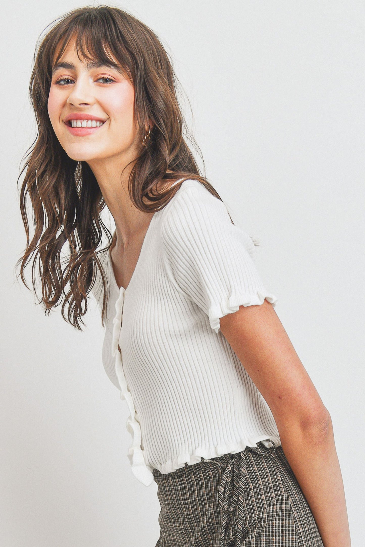 Rib Knit Button Up Tee