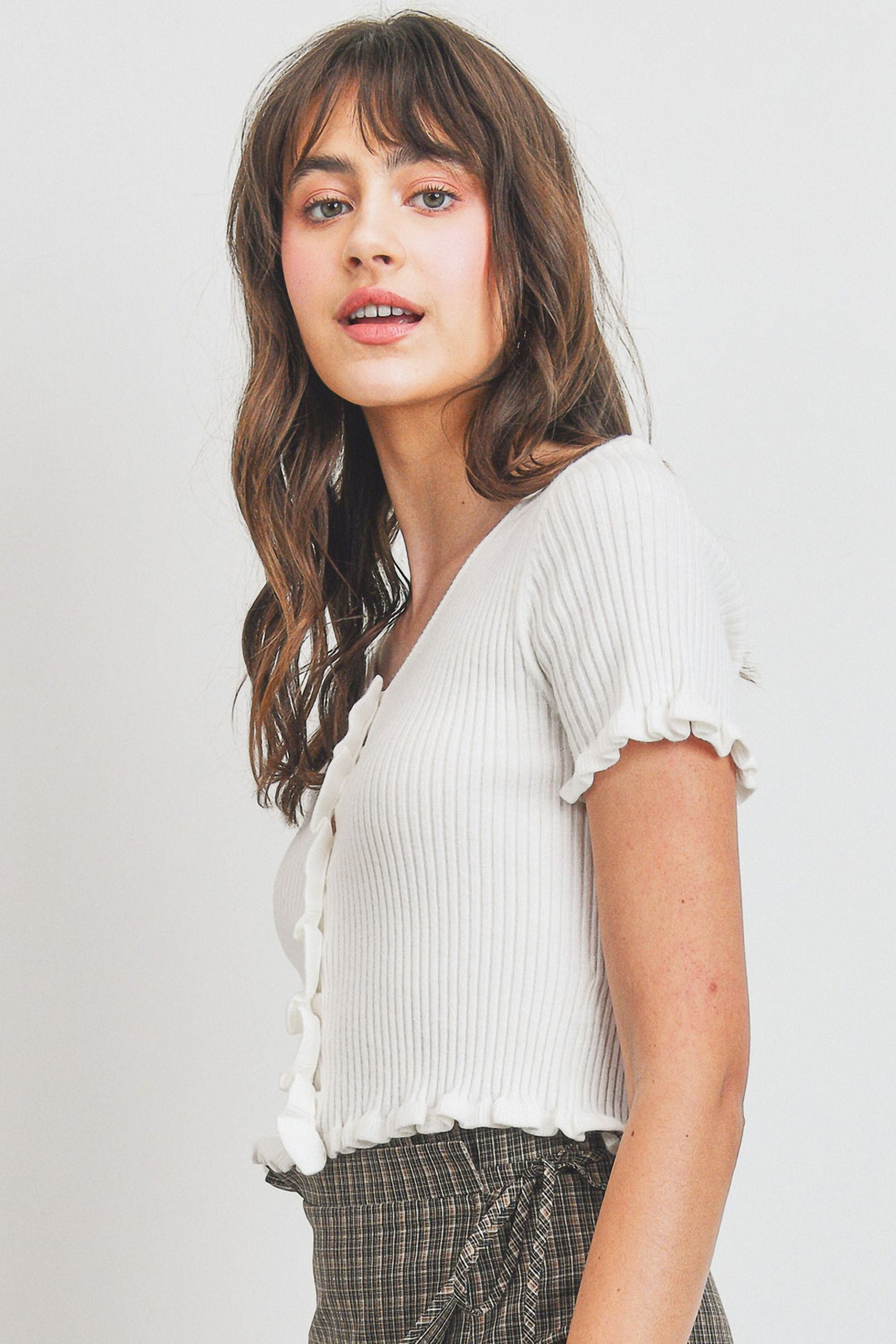 Rib Knit Button Up Tee