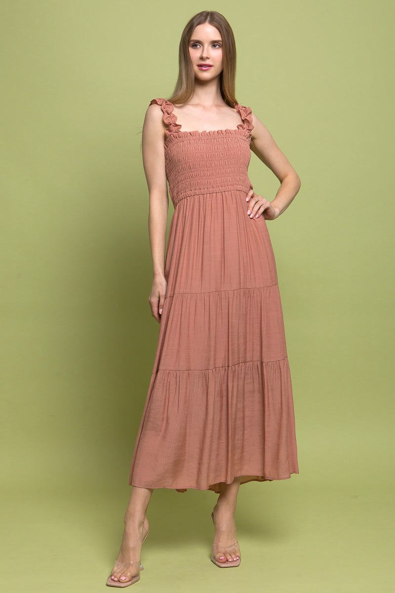 D8082LT  Smocked Bodice Maxi Dress