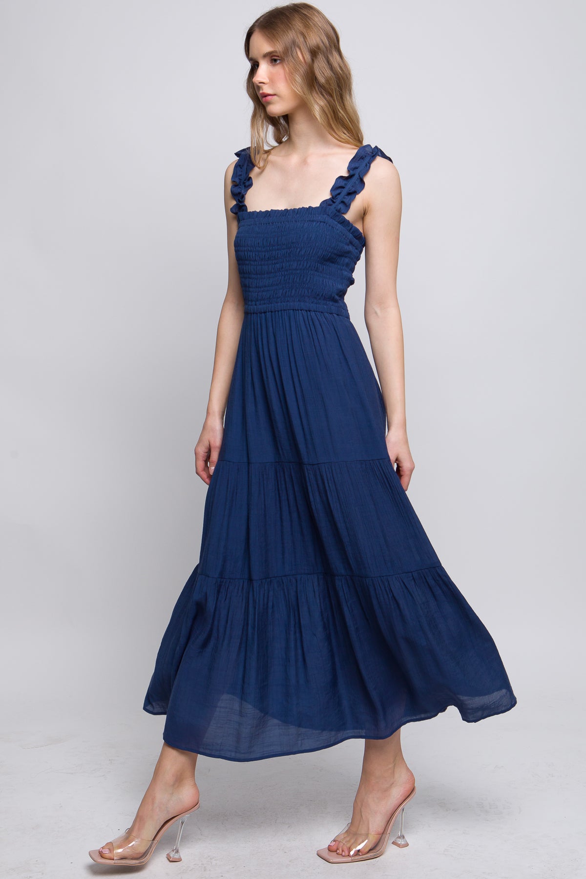 D8082LT  Smocked Bodice Maxi Dress