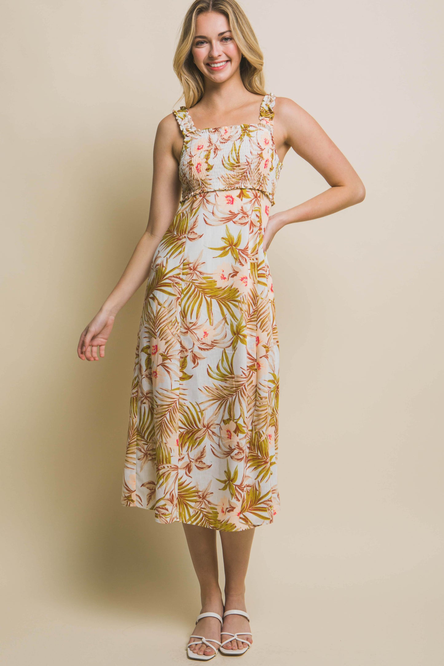 D8015LT Tropical Maxi Sundress with Side Slit Detail