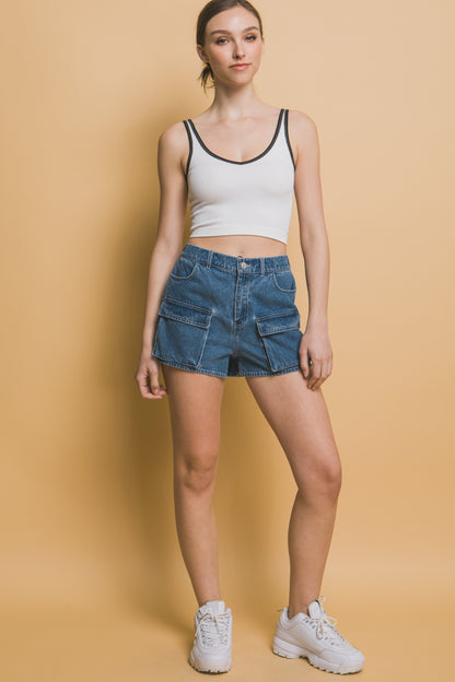 S8079LT Denim Shorts with Front Cargo Pockets