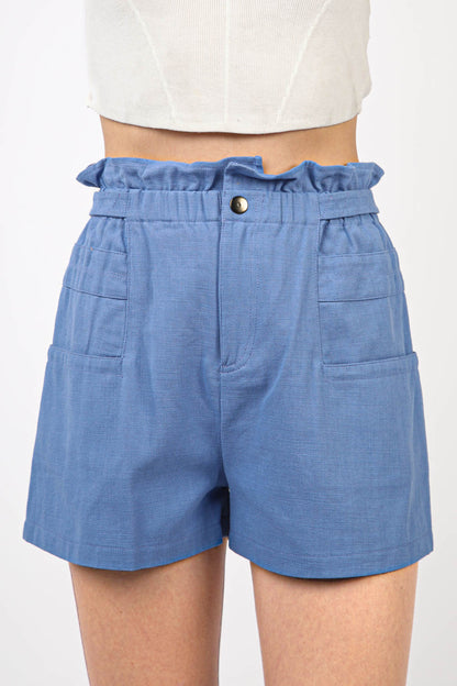 S8088VJ Ruffled High Waist Cotton Twill Shorts