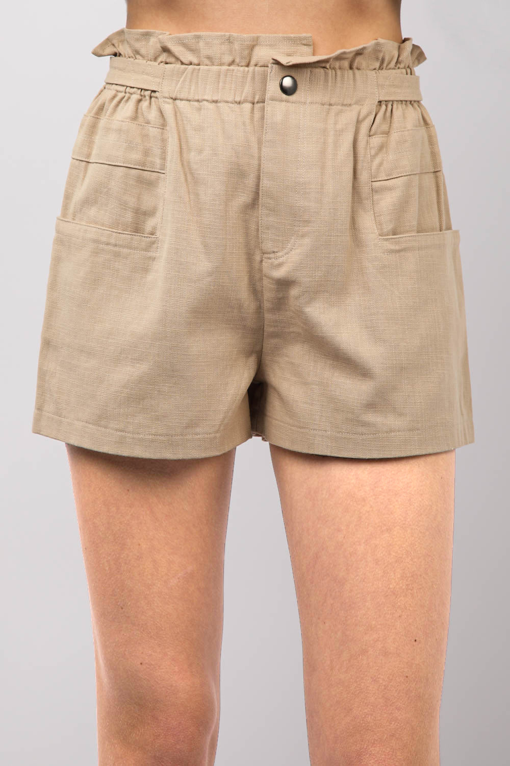 S8088VJ Ruffled High Waist Cotton Twill Shorts