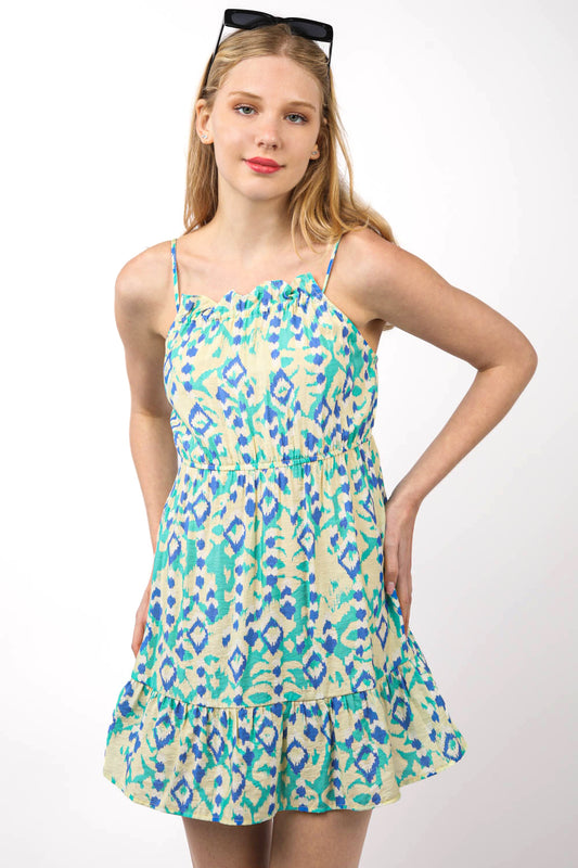 D8003VJ Multi Color Printed Summer Mini Dress