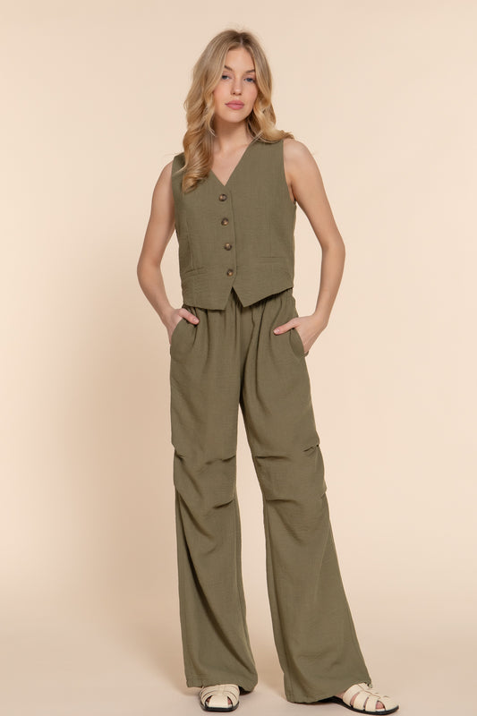 P8086AB LINEN EFFECT PARACHUTE PANTS