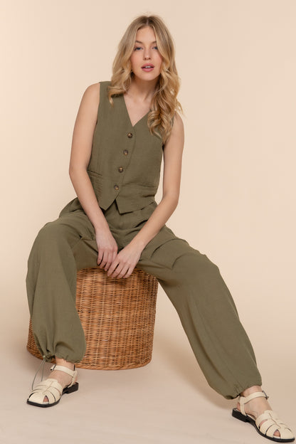 P8086AB LINEN EFFECT PARACHUTE PANTS